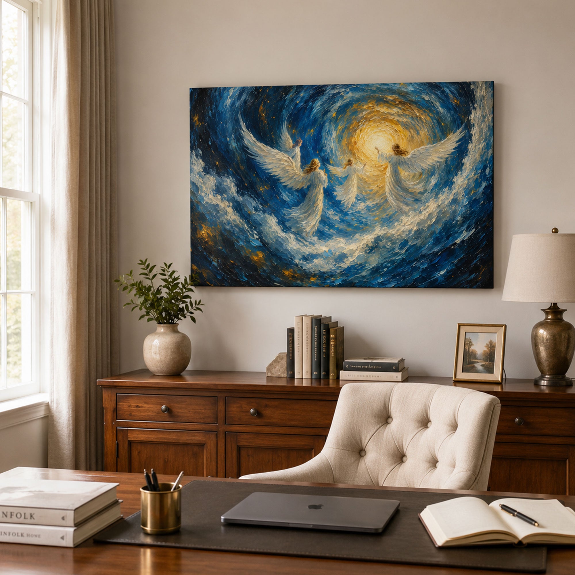Heavenly Angels in Blue Light Canvas Print, Christian Home Decor