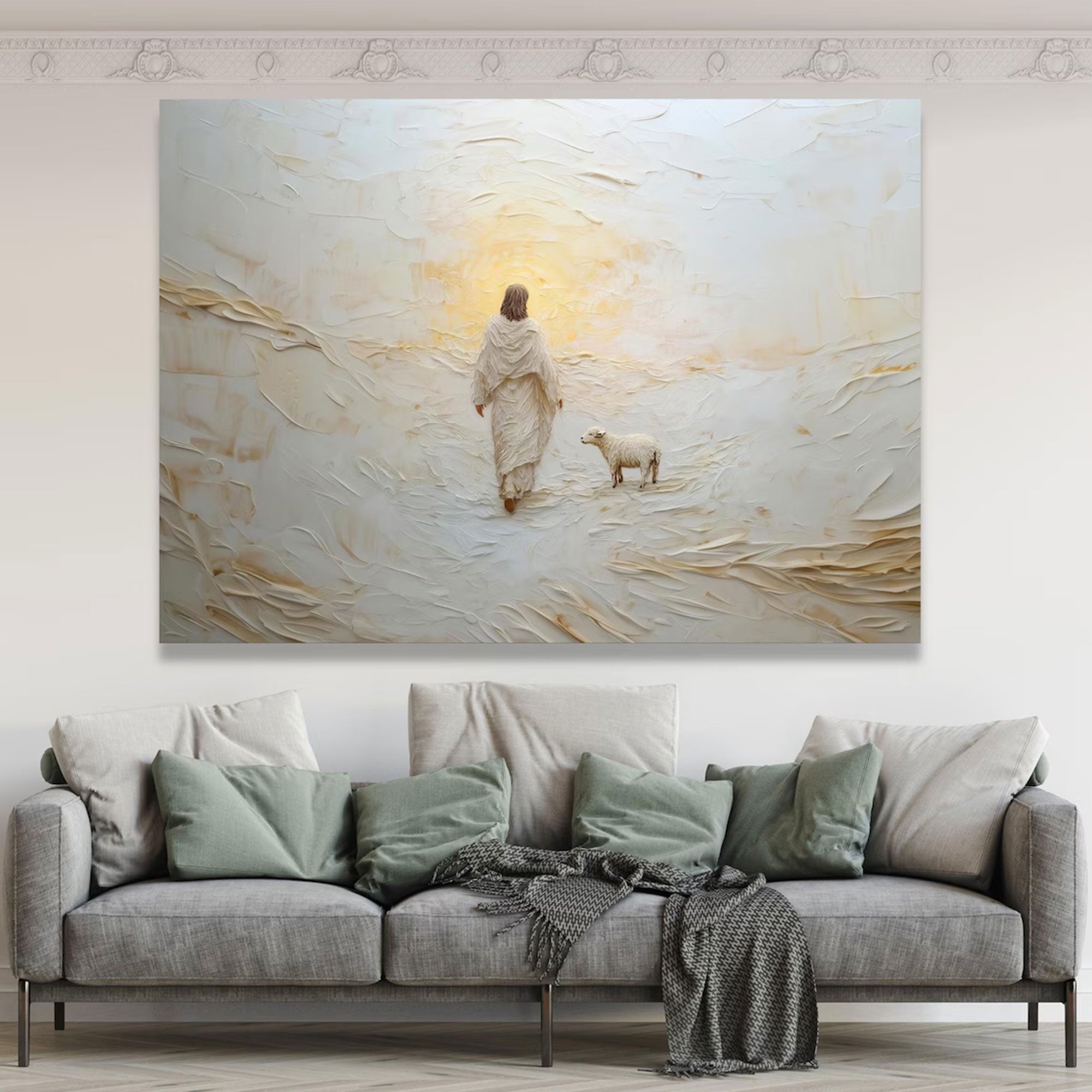 Shepherd of Light Canvas Print, Jesus and Lamb Wall Art, Good Shepherd Christian Decor, Spiritual Religious Home Decor, Inspirational Faith Gift