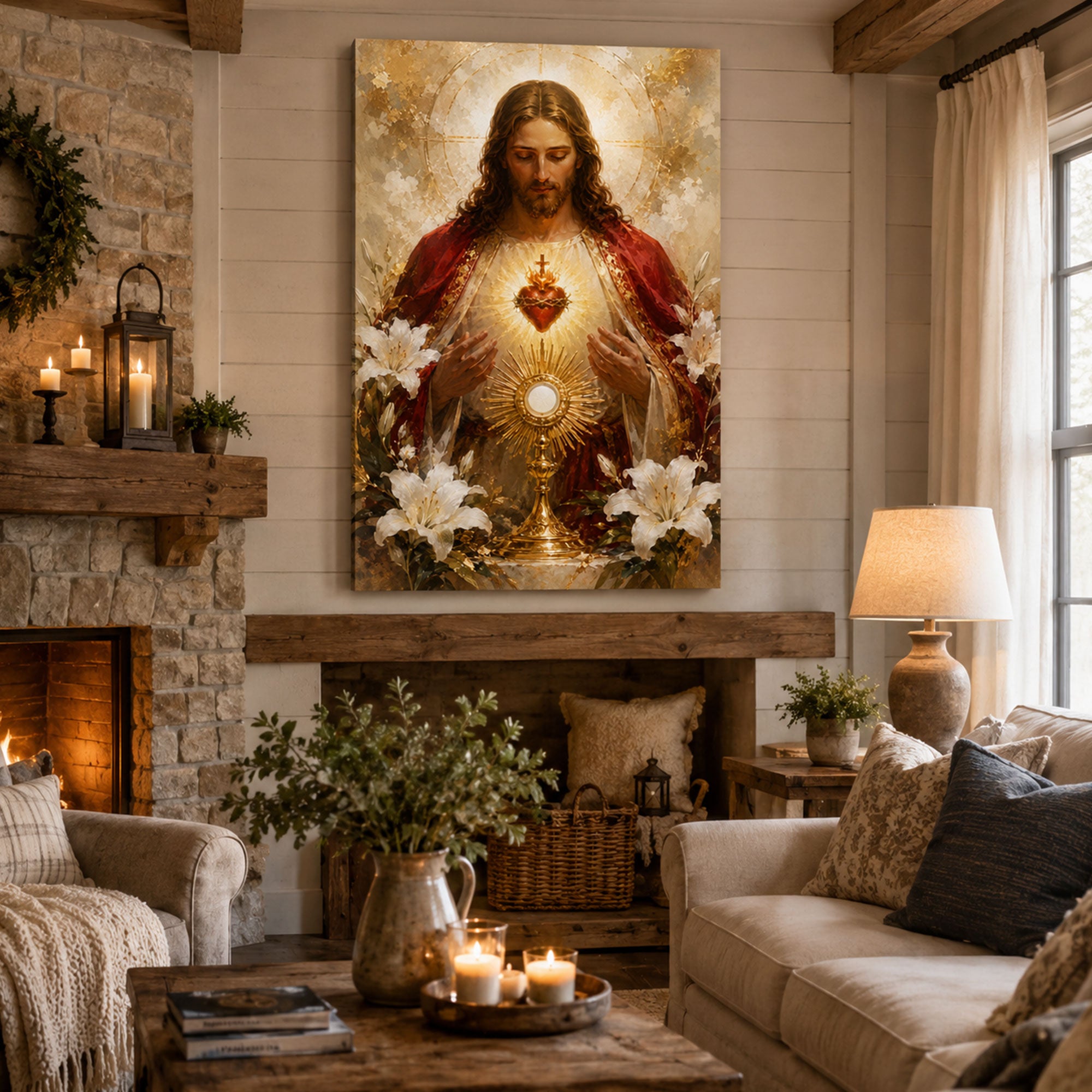 Sacred Heart of Jesus Eucharist Canvas Print Catholic Wall Art Holy Communion Faith Home Decor