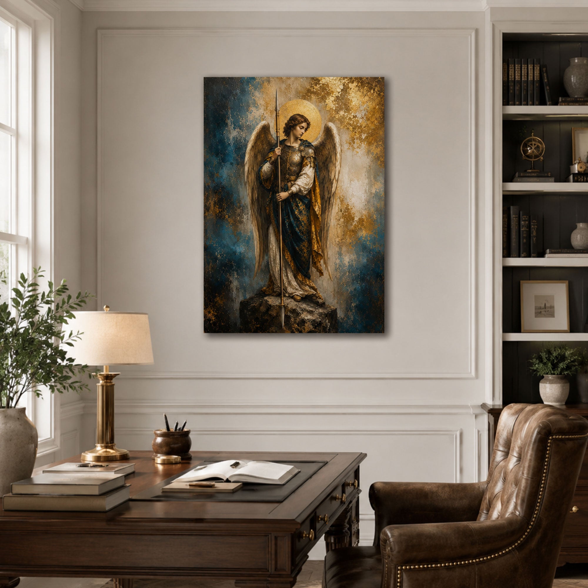 Saint Raphael Archangel Canvas Print, Catholic Healing Angel Wall Art, Blue and Gold Faith Home Decor Gift