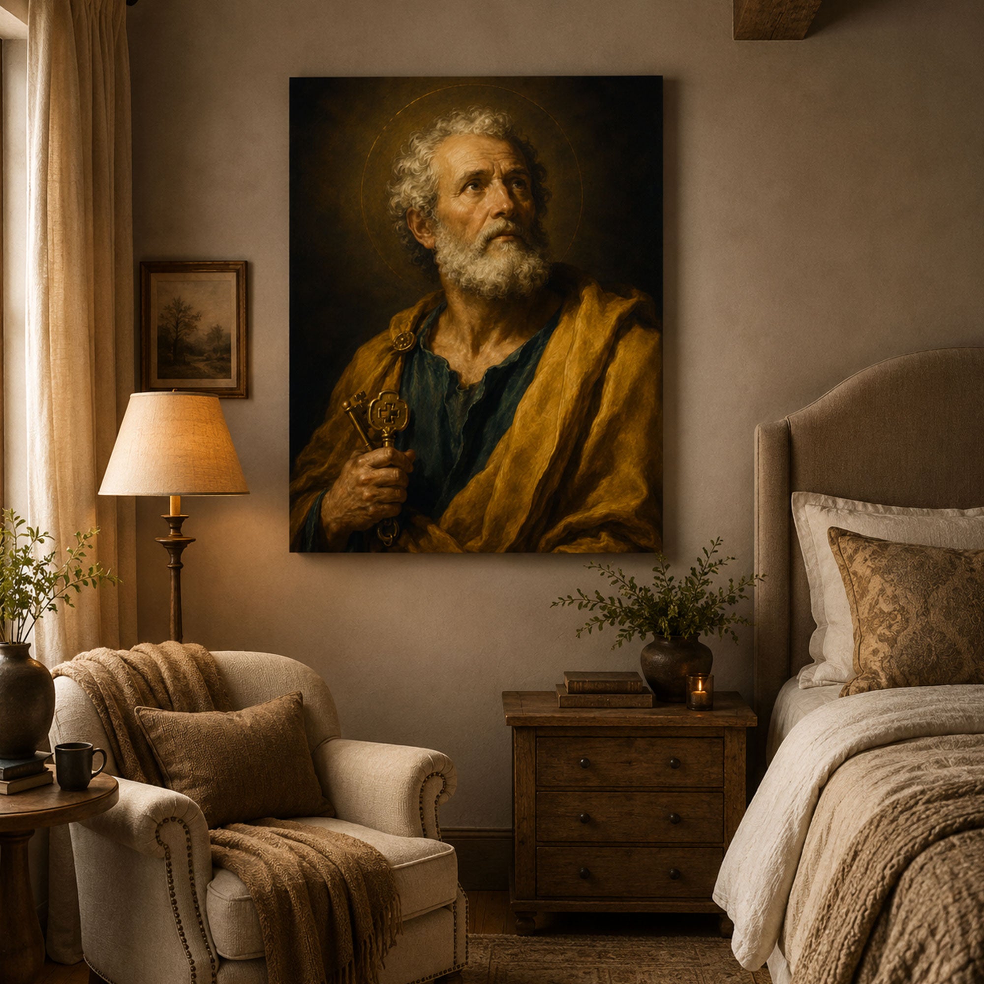 Saint Peter with Keys Canvas Print, Catholic Apostle Wall Art, Faith Home Decor Gift