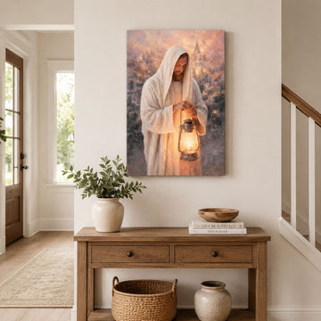 Jesus Holding Lantern Canvas Print, Light of the World Christian Wall Art, Faith Home Decor Gift