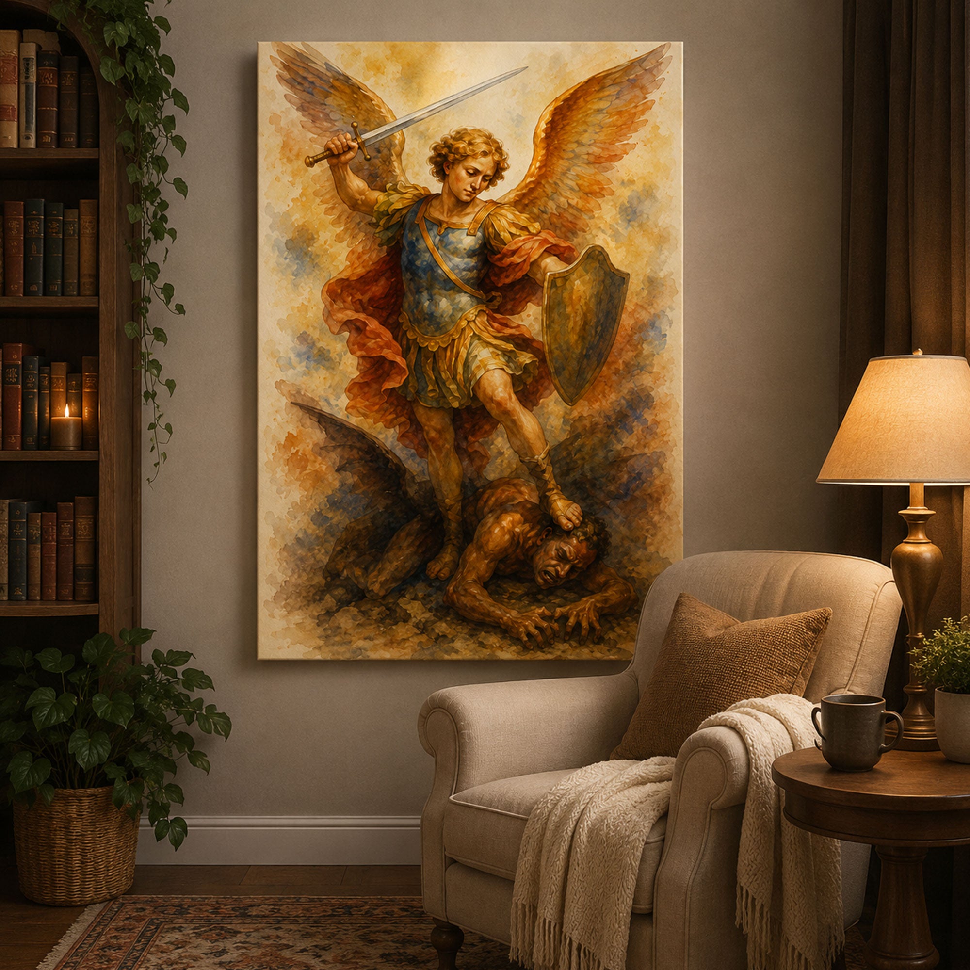 Saint Michael Archangel Canvas Print, Defeating Evil Catholic Wall Art, Guardian Faith Home Decor