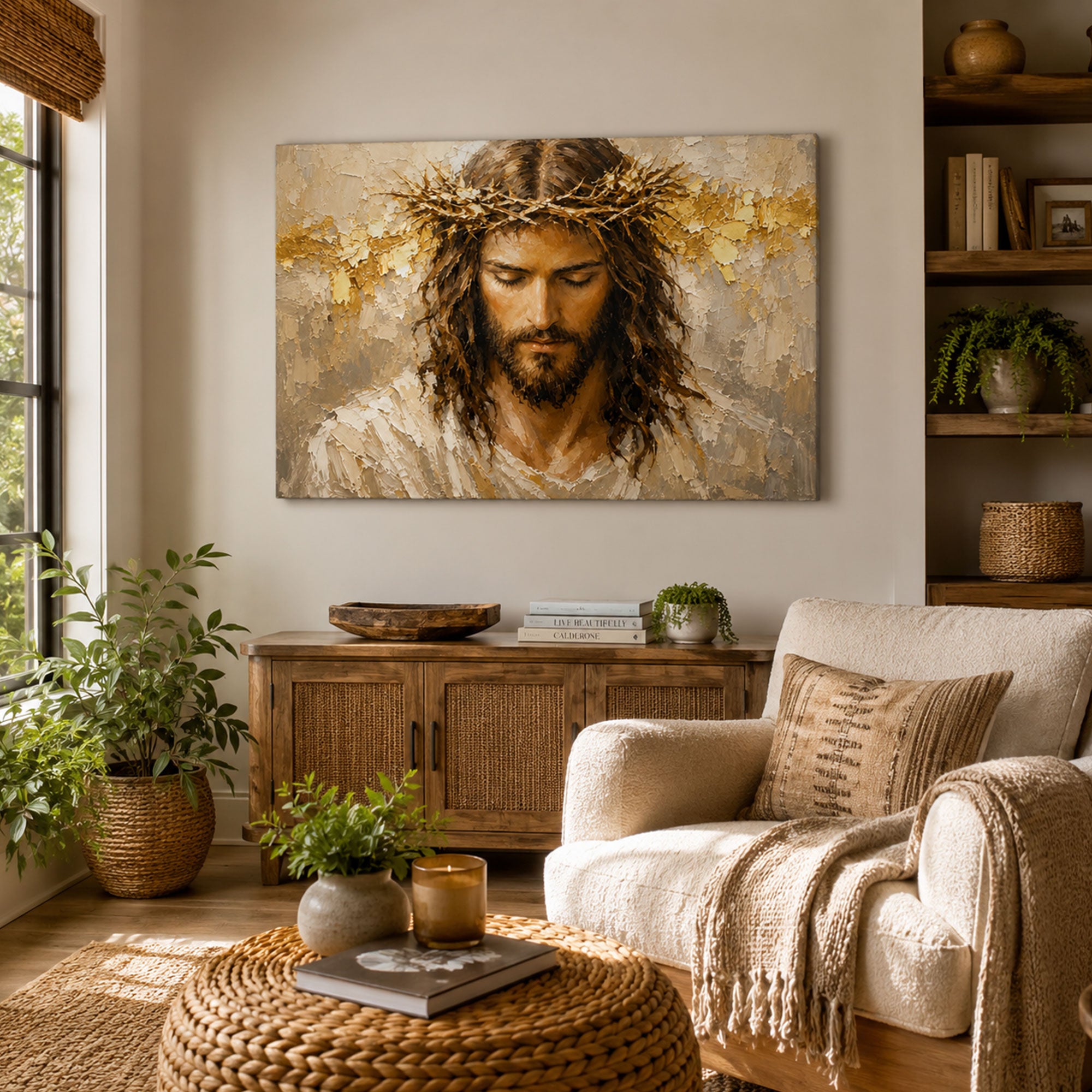 Jesus Crown of Thorns Canvas Print, Christian Wall Art for Home Decor