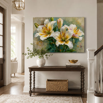 White Lily Floral Canvas Print, Elegant Home Decor