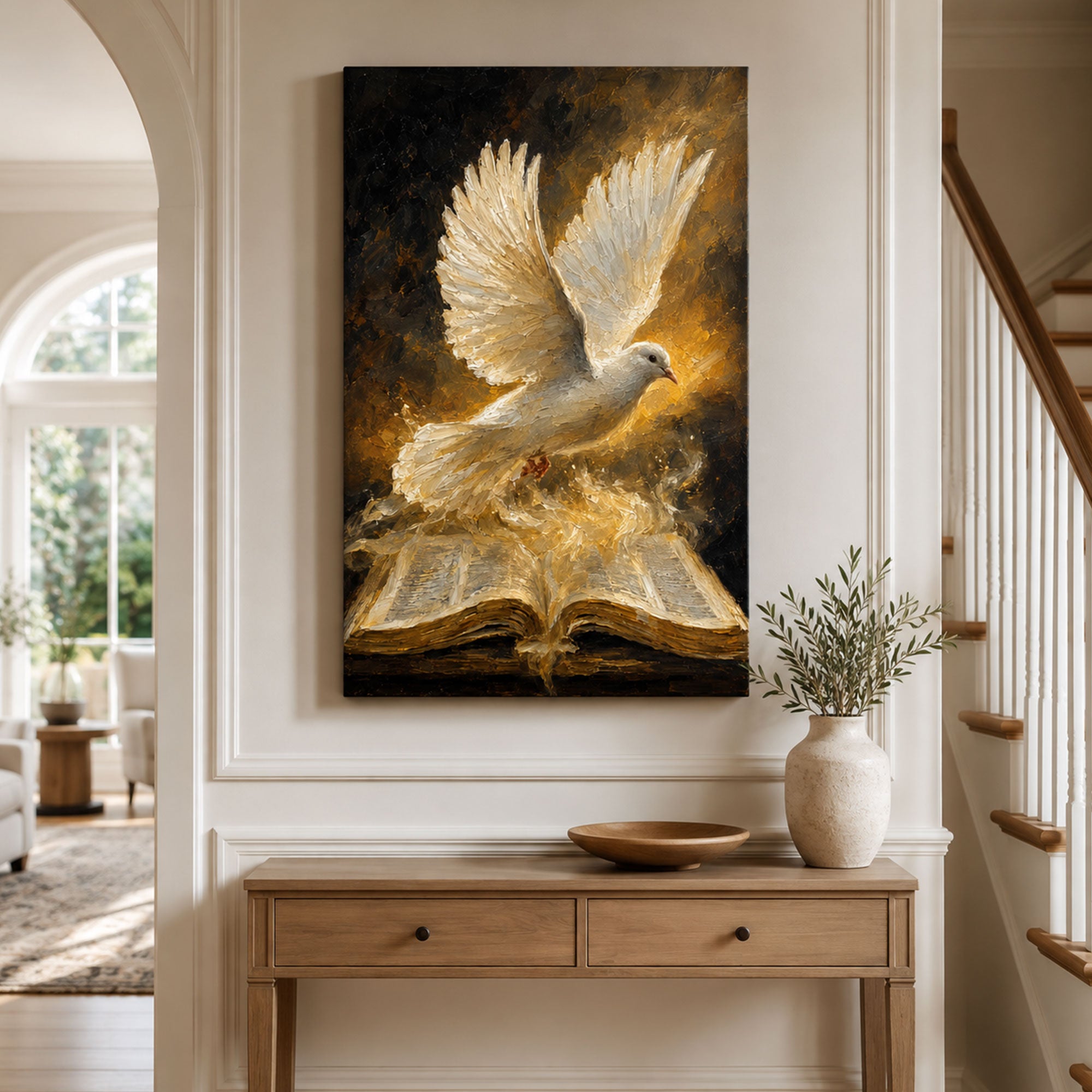 Holy Spirit Dove and Bible Canvas Print, Christian Wall Decor, Faith Gift for Home