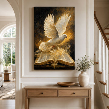 Holy Spirit Dove and Bible Canvas Print, Christian Wall Decor, Faith Gift for Home