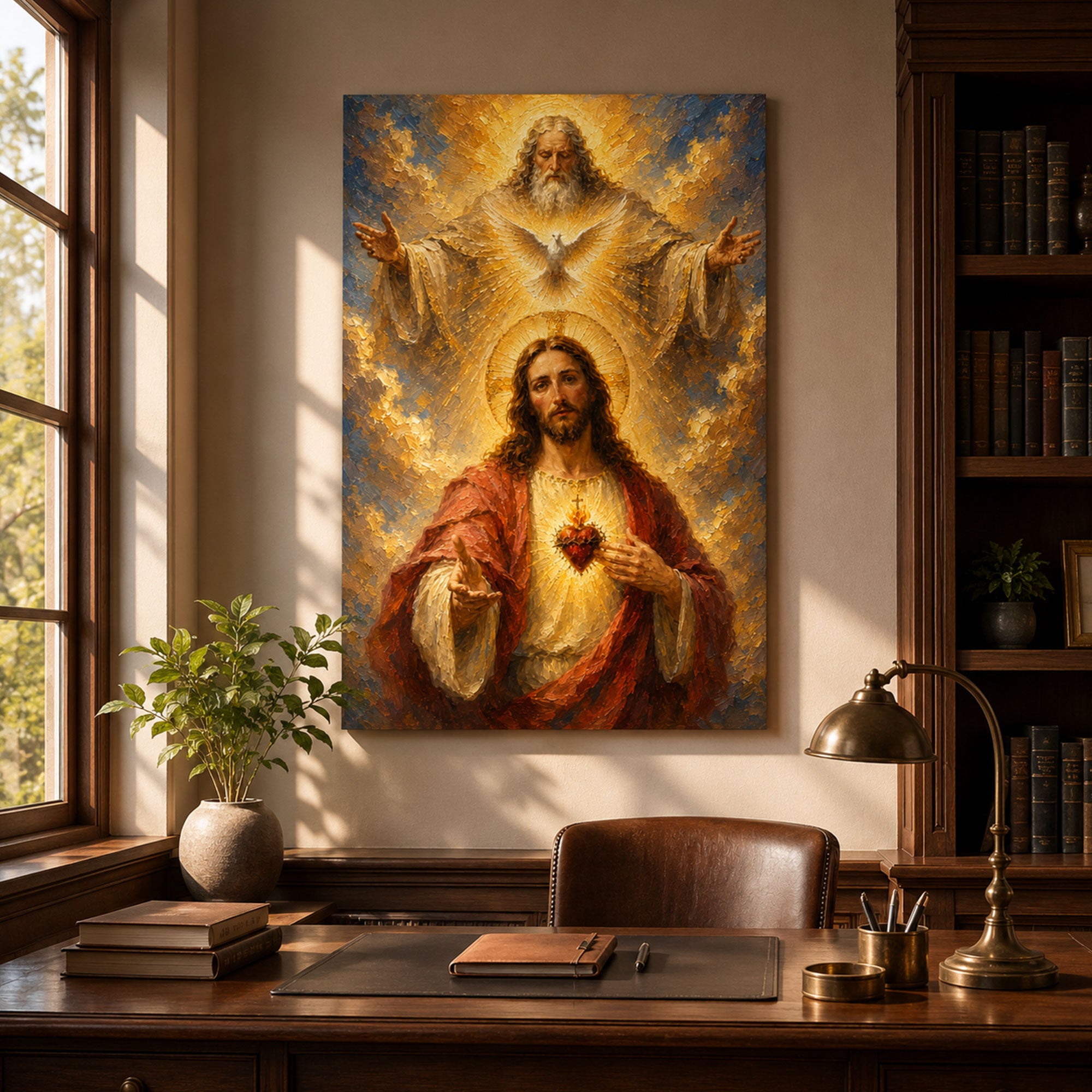 Holy Trinity Sacred Heart Jesus Canvas Print, Catholic Christian Wall Art, Faith Home Decor