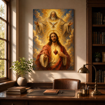 Holy Trinity Sacred Heart Jesus Canvas Print, Catholic Christian Wall Art, Faith Home Decor