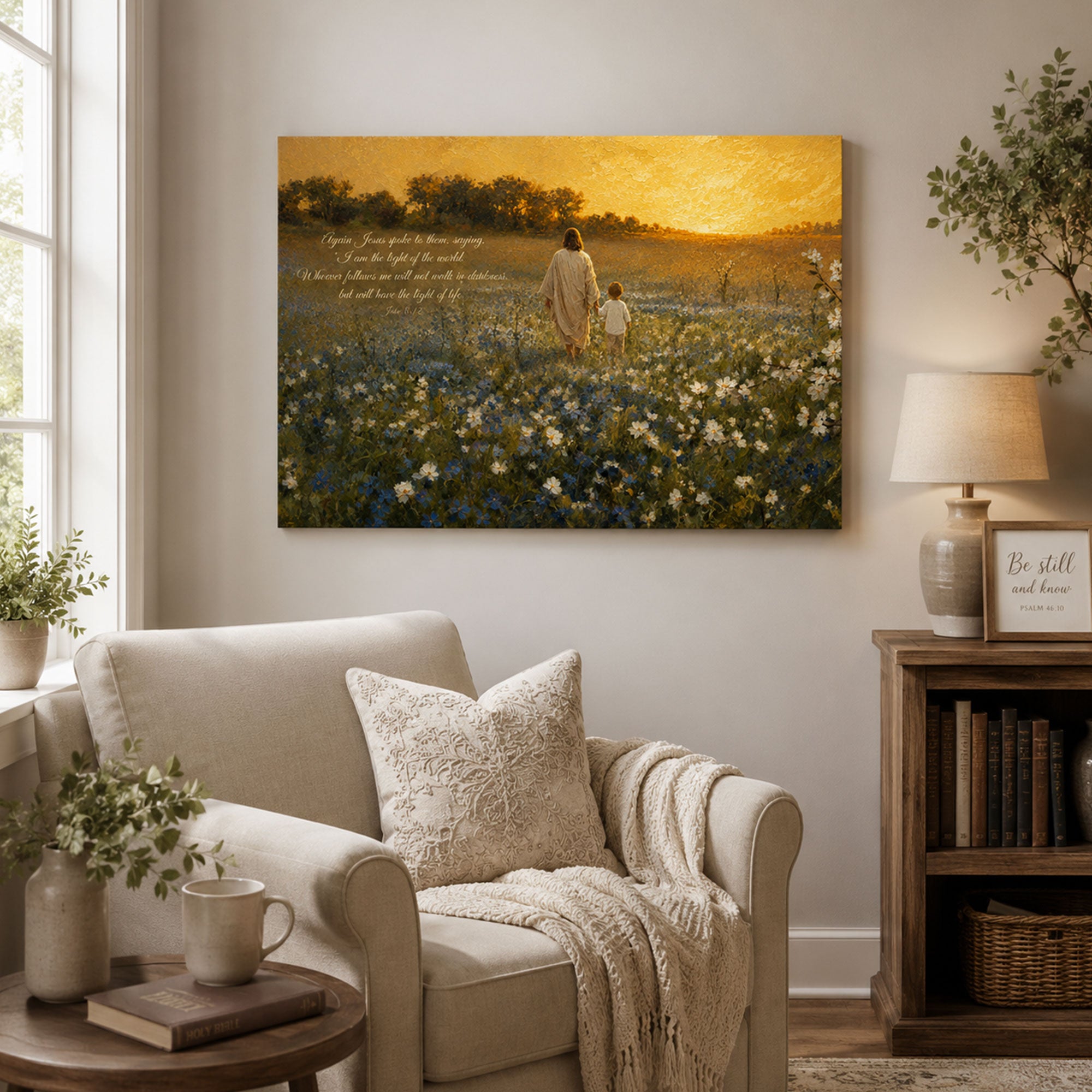 John 8:12 Light of the World Canvas Print, Christian Home Decor