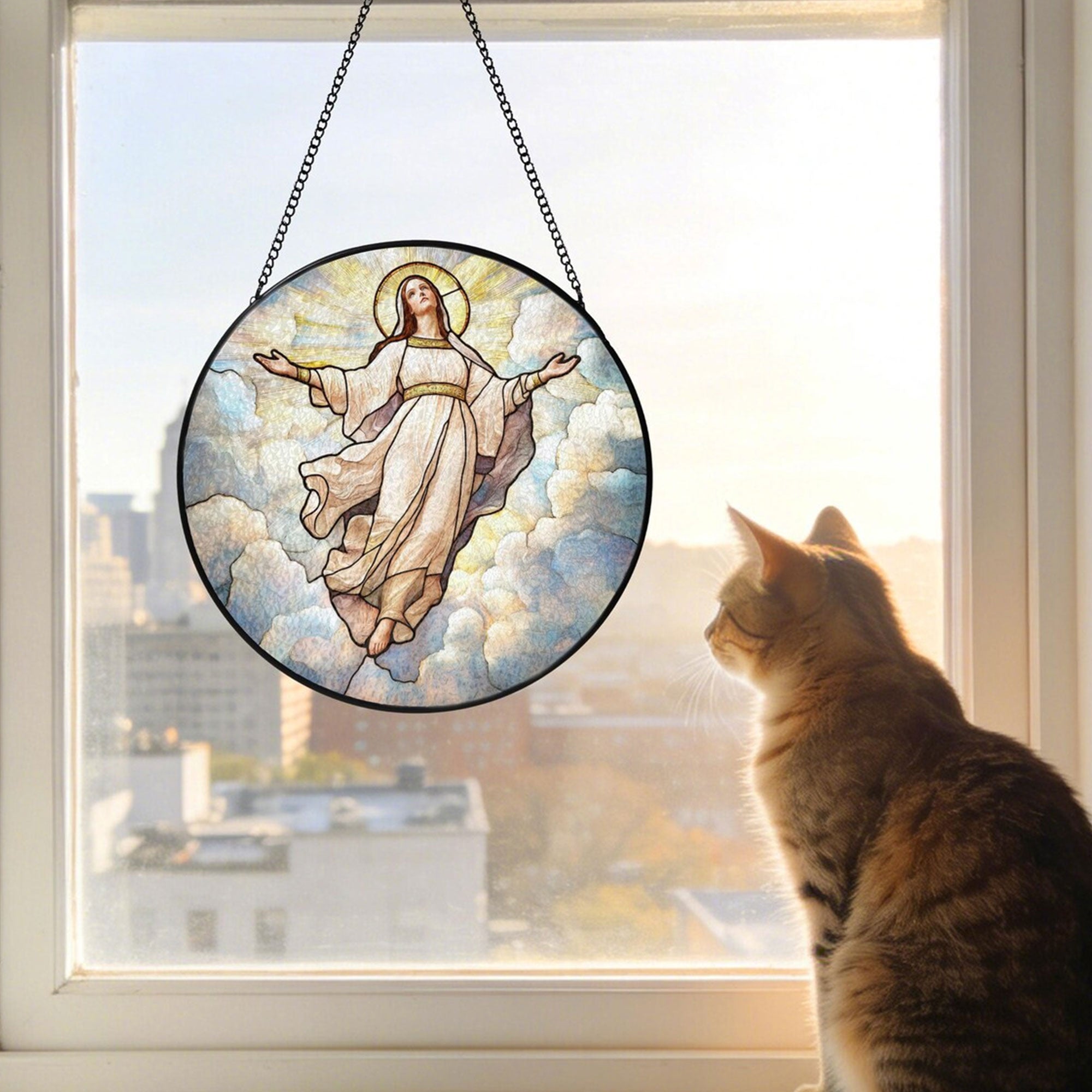 Virgin Mary in Heaven Suncatcher, Christian Window Hanging, Religious Gift for Women