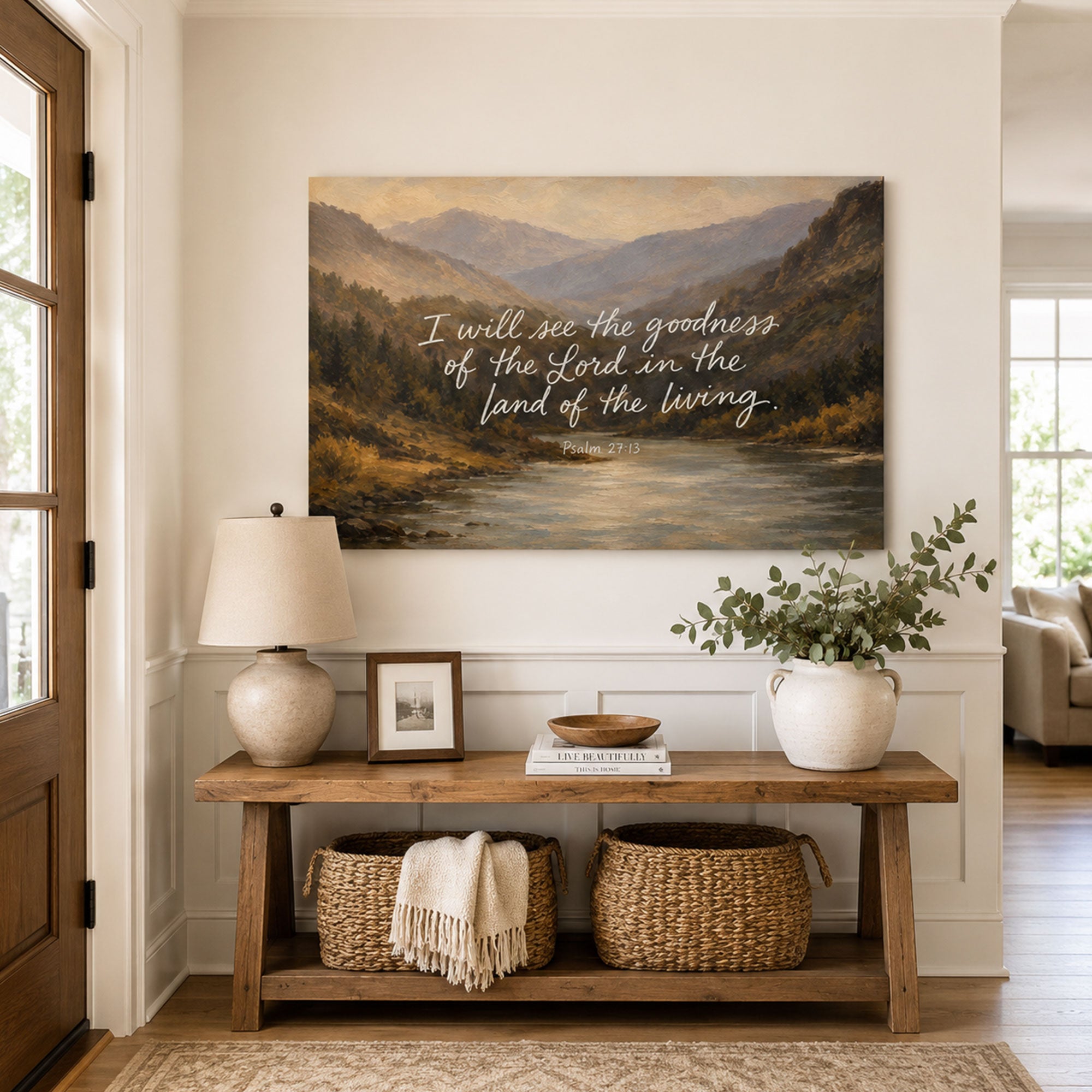 Psalm 27:13 Canvas Print, Mountain River Scripture Wall Art, Christian Faith Home Decor Gift