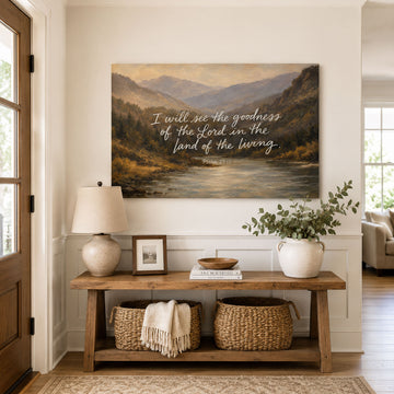 Psalm 27:13 Canvas Print, Mountain River Scripture Wall Art, Christian Faith Home Decor Gift
