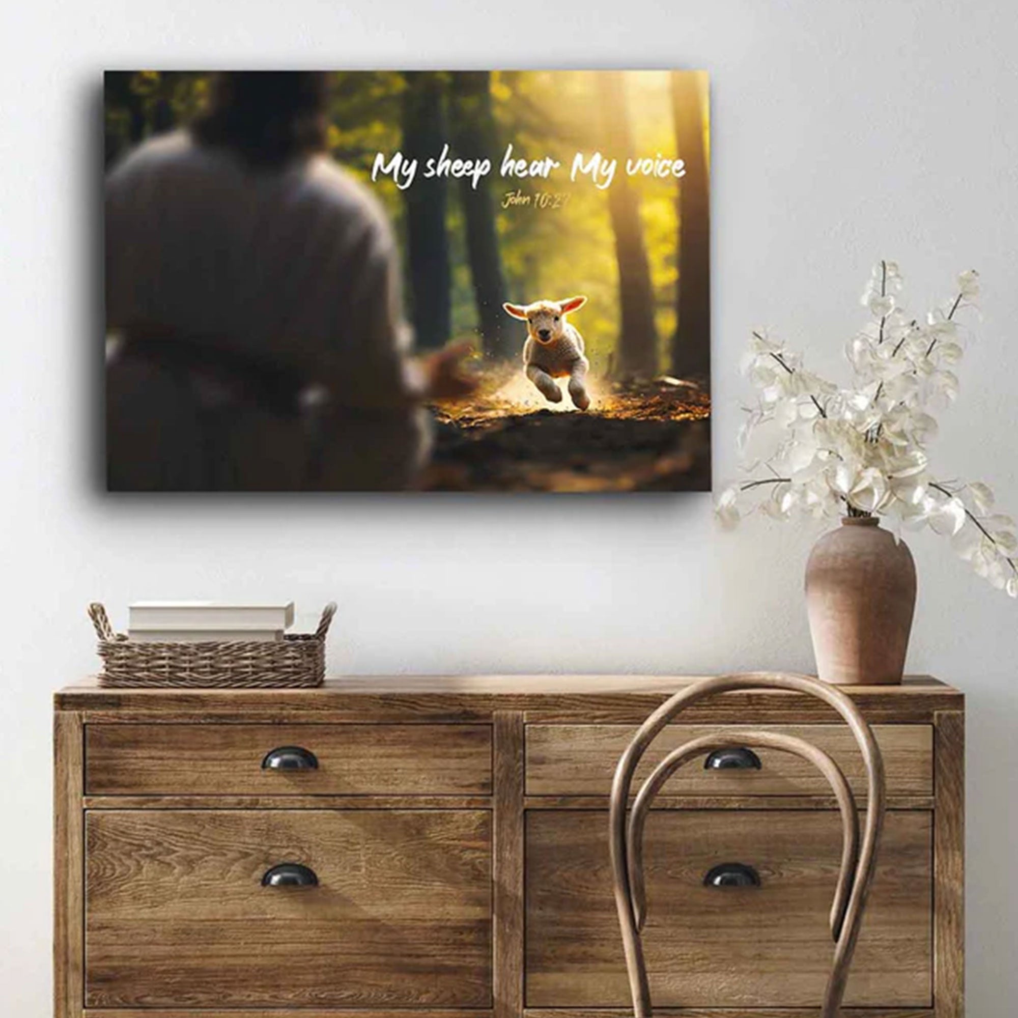 “My Sheep Hear My Voice” Canvas Print, Christian Shepherd Wall Art, Jesus Faith Decor, Inspirational Scripture Artwork