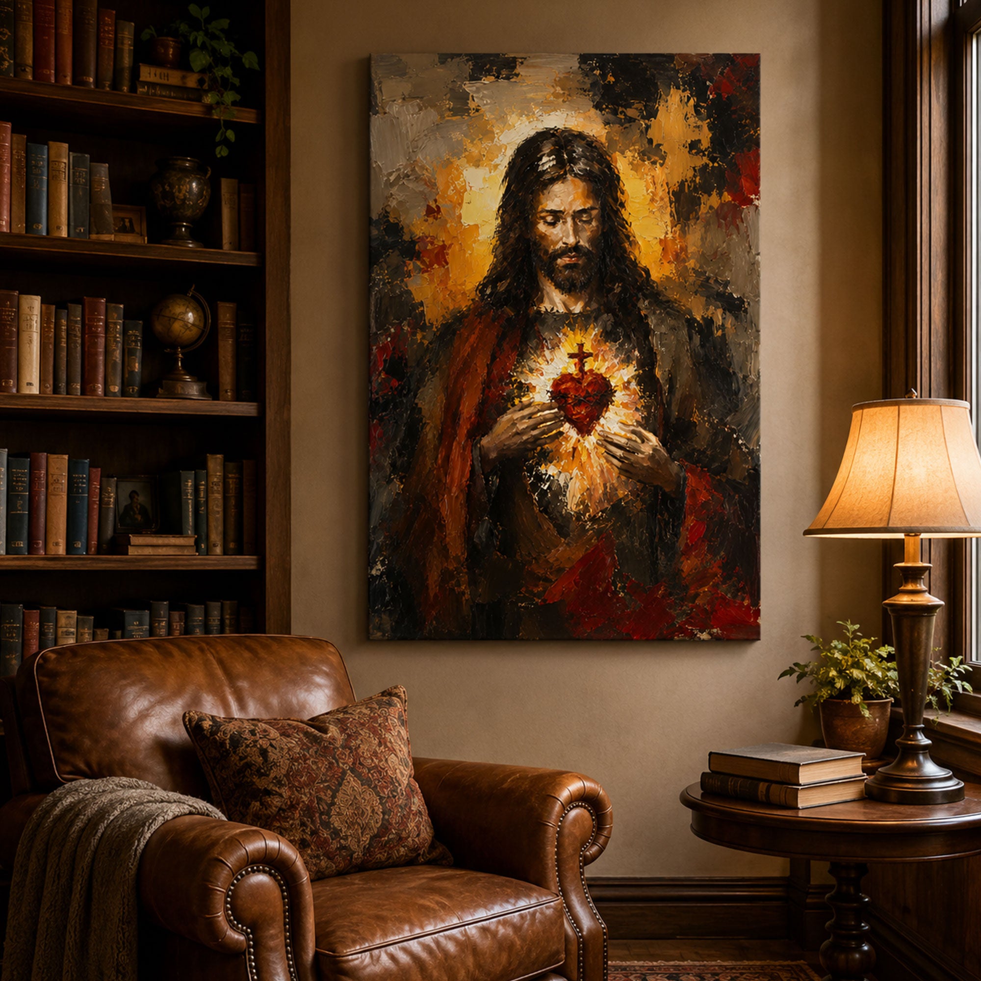 Sacred Heart Jesus Canvas Print, Dark Devotional Catholic Wall Art, Christian Faith Home Decor