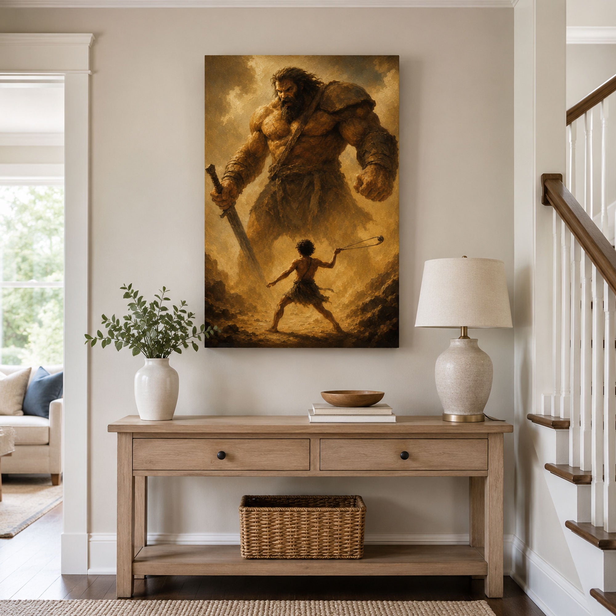 David’s Faith Against Goliath Canvas Print, Christian Home Decor