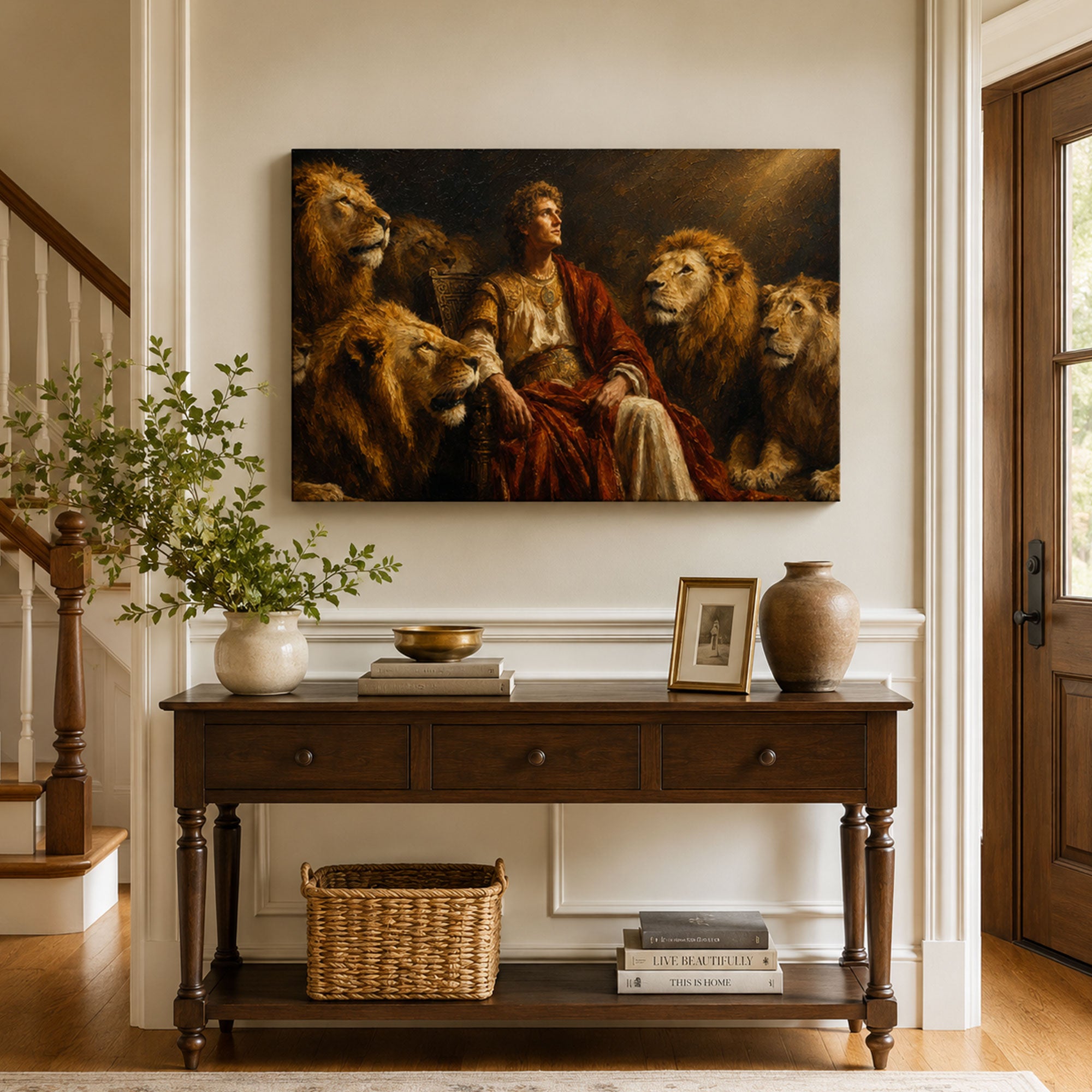 Daniel Kept Safe Among Lions Canvas Print, Christian Home Decor