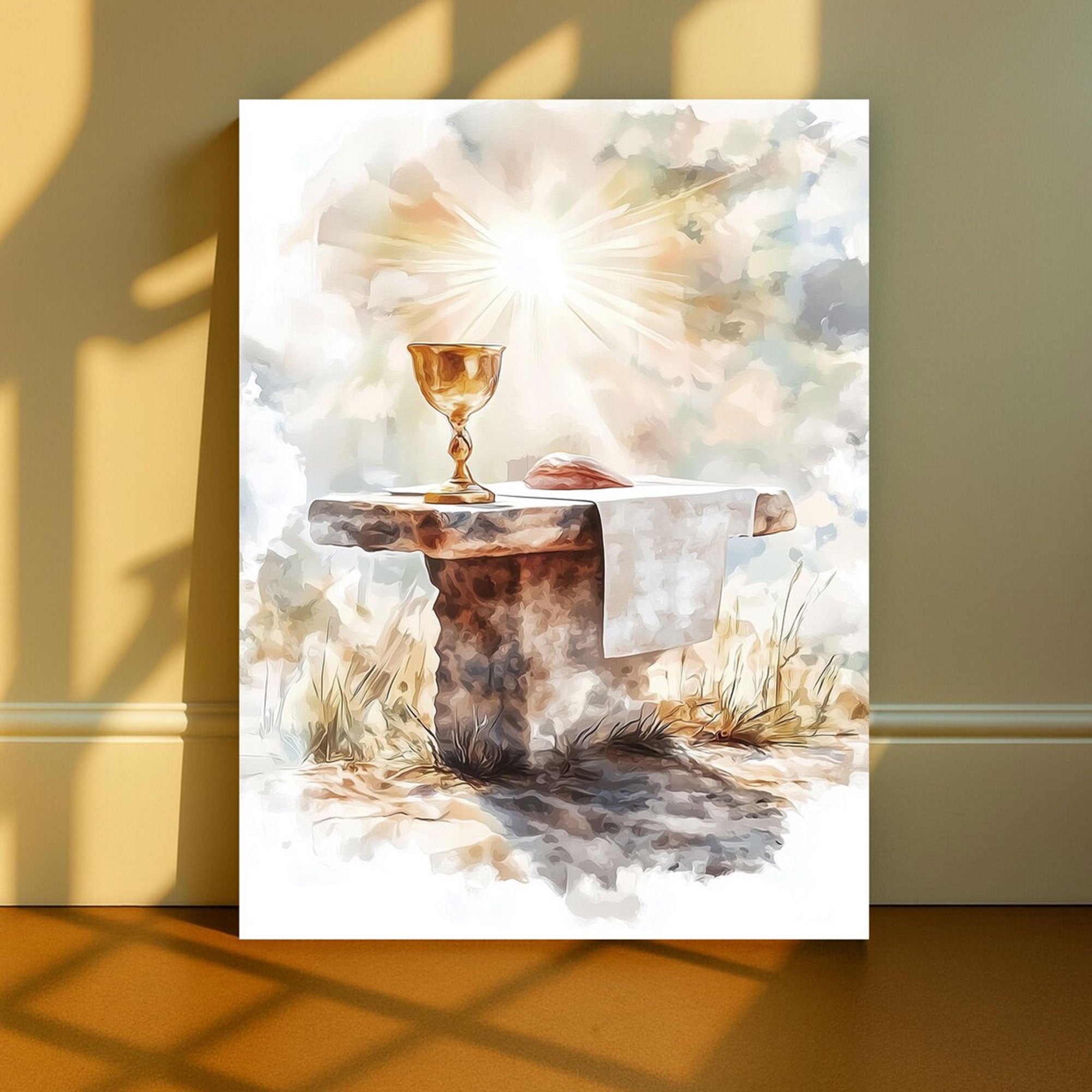 Holy Eucharist Canvas Print, Catholic Chalice Wall Art, First Communion Gift, Religious Faith Home Decor