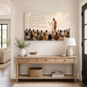 Greatest Commandment Canvas Print, Matthew 22:37-39 Jesus Christian Wall Decor, Faith Gift