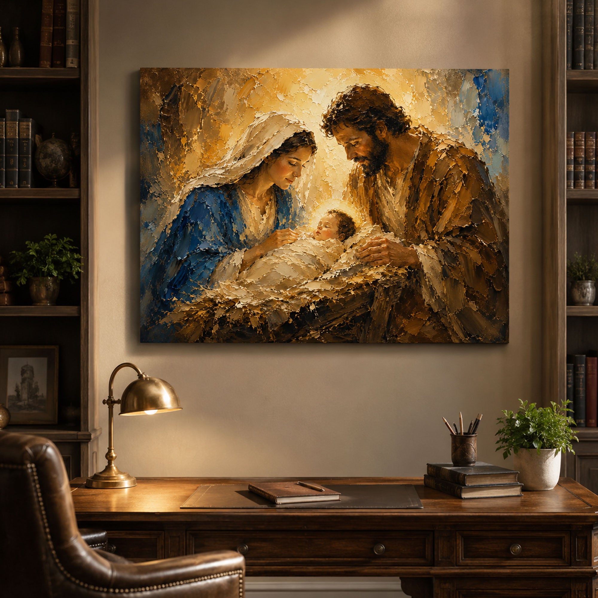 Holy Family Nativity Canvas Print, Baby Jesus in Manger Wall Art, Christmas Catholic Home Decor