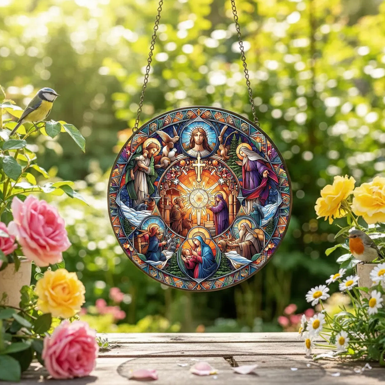 Holy Eucharist Jesus and Mary Suncatcher, Catholic Saints Window Hanging, Christian Faith Gift