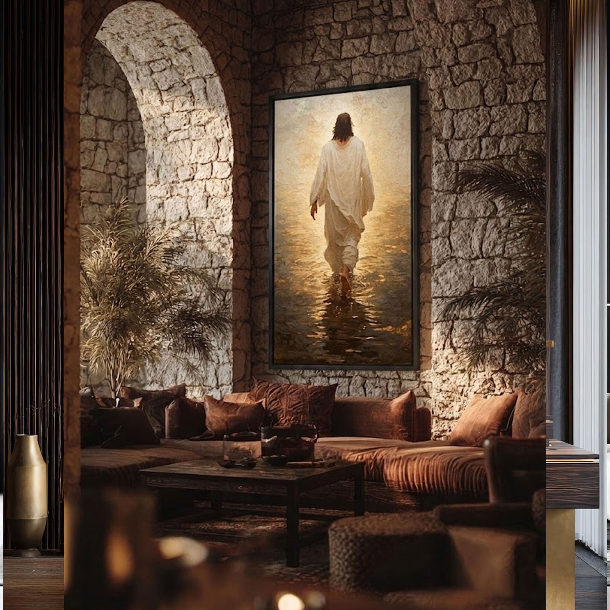 Jesus Walking on Water Canvas Print, Christian Faith Wall Art, Spiritual Religious Decor for Home Church Prayer Room