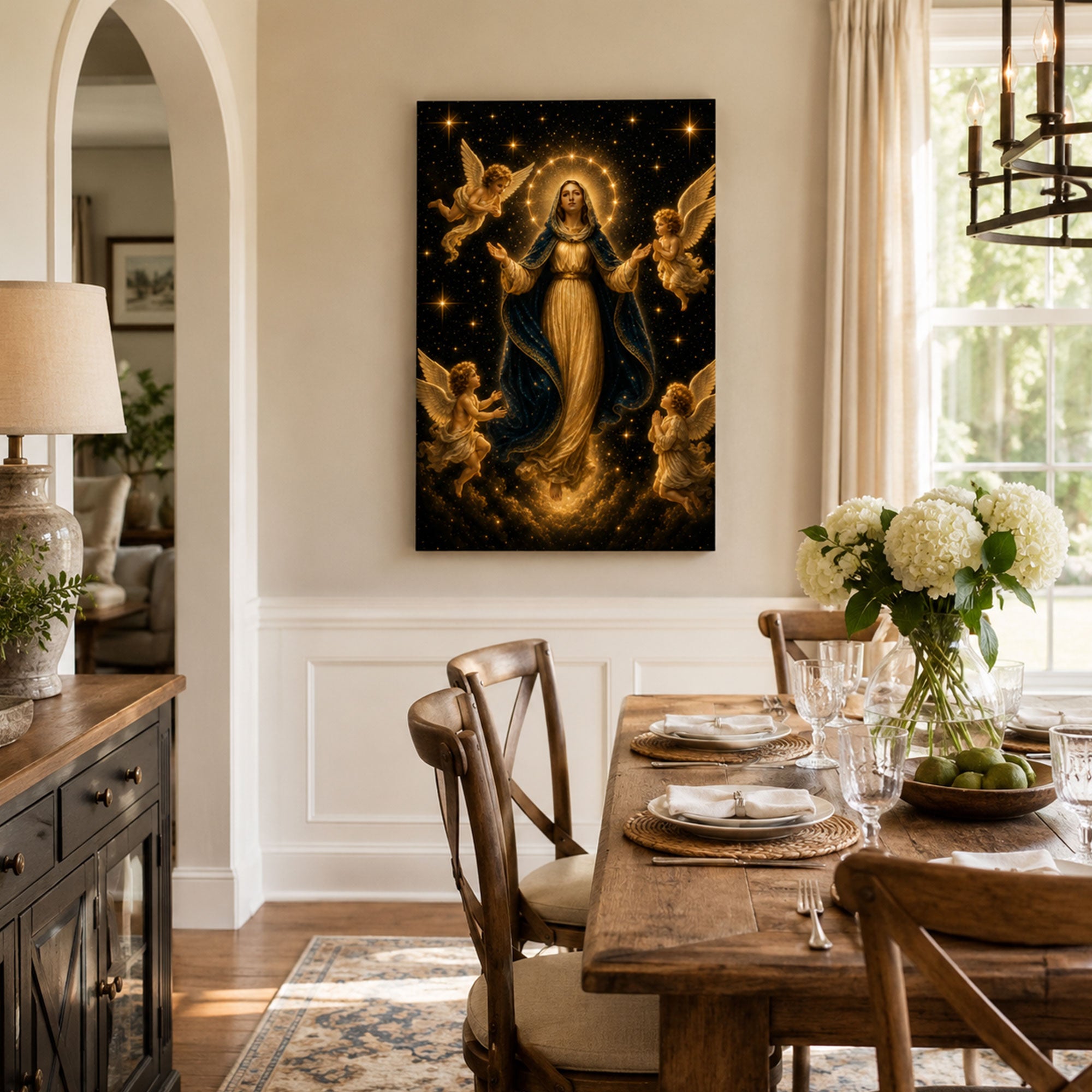 Virgin Mary with Angels Canvas Print, Catholic Home Decor