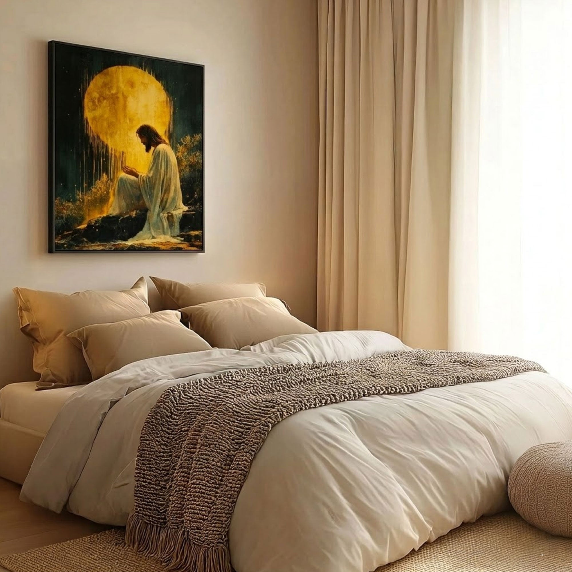 Jesus in the Garden of Gethsemane Canvas Print, Praying Christ Wall Art, Divine Light Christian Decor,