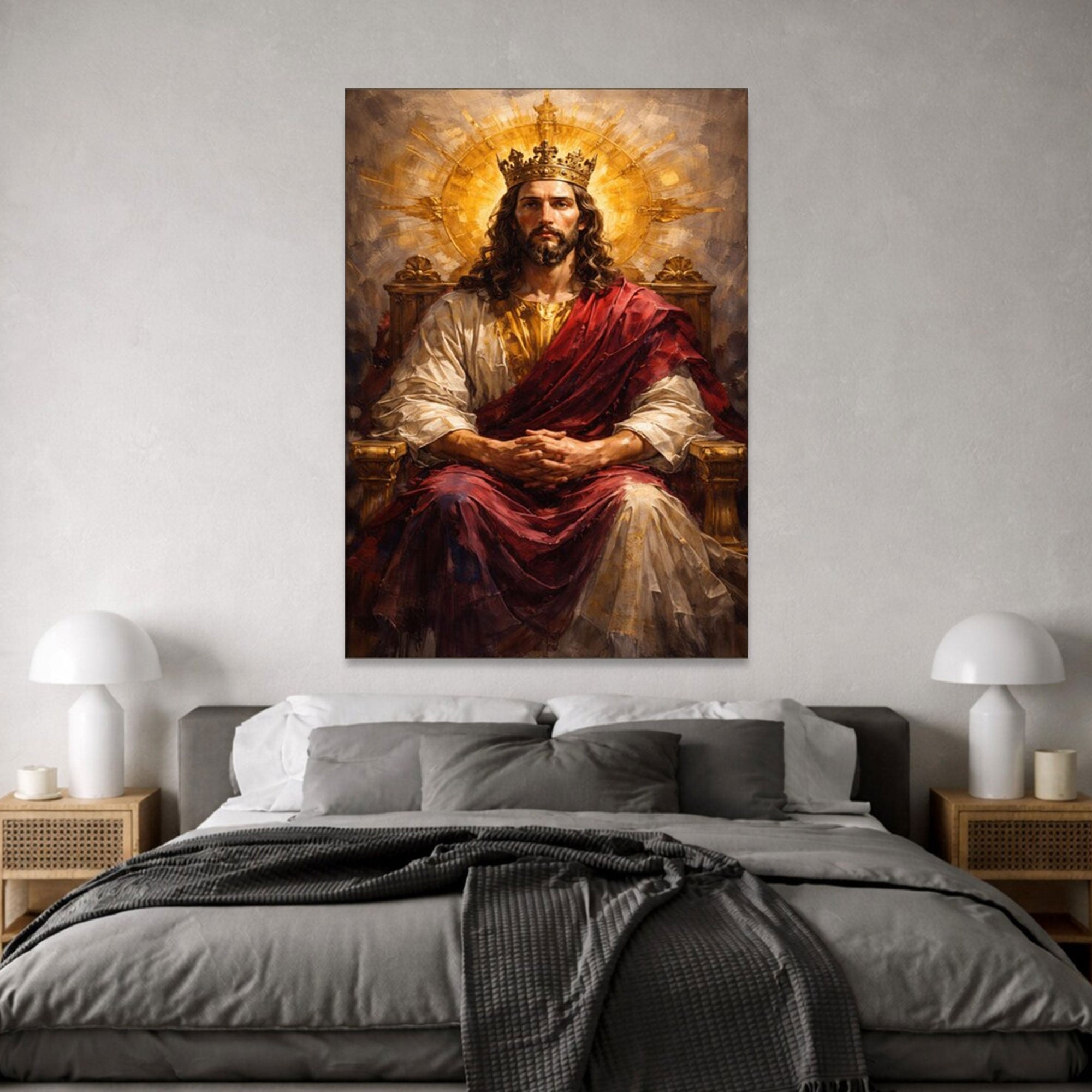 Regal Jesus Christ King Canvas Print Crowned Religious Wall Art Sacred Christian Faith Decor