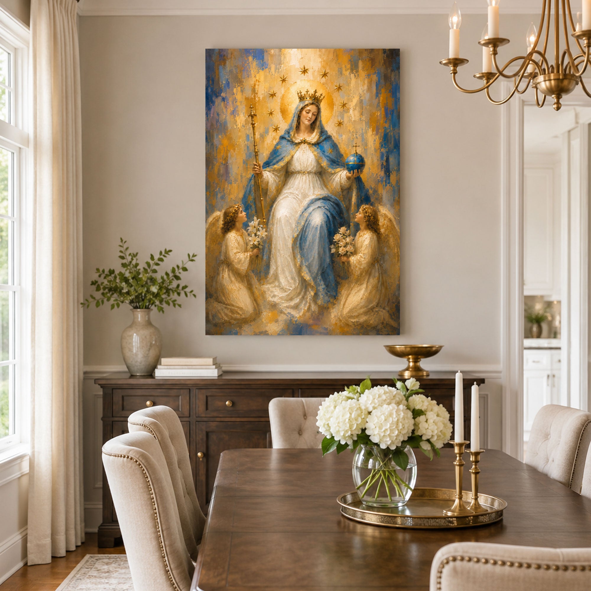 Queen of Heaven Virgin Mary Canvas Print, Catholic Home Decor