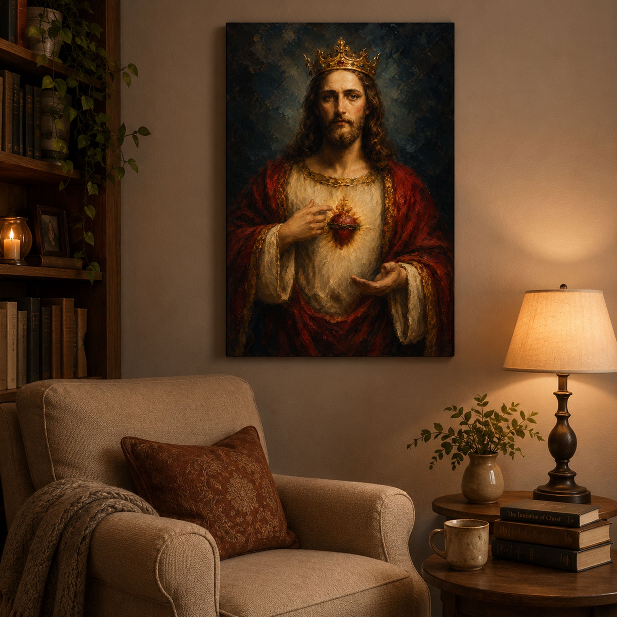 Christ the King Sacred Heart Canvas Print, Crowned Jesus Catholic Wall Art, Royal Christian Home Decor