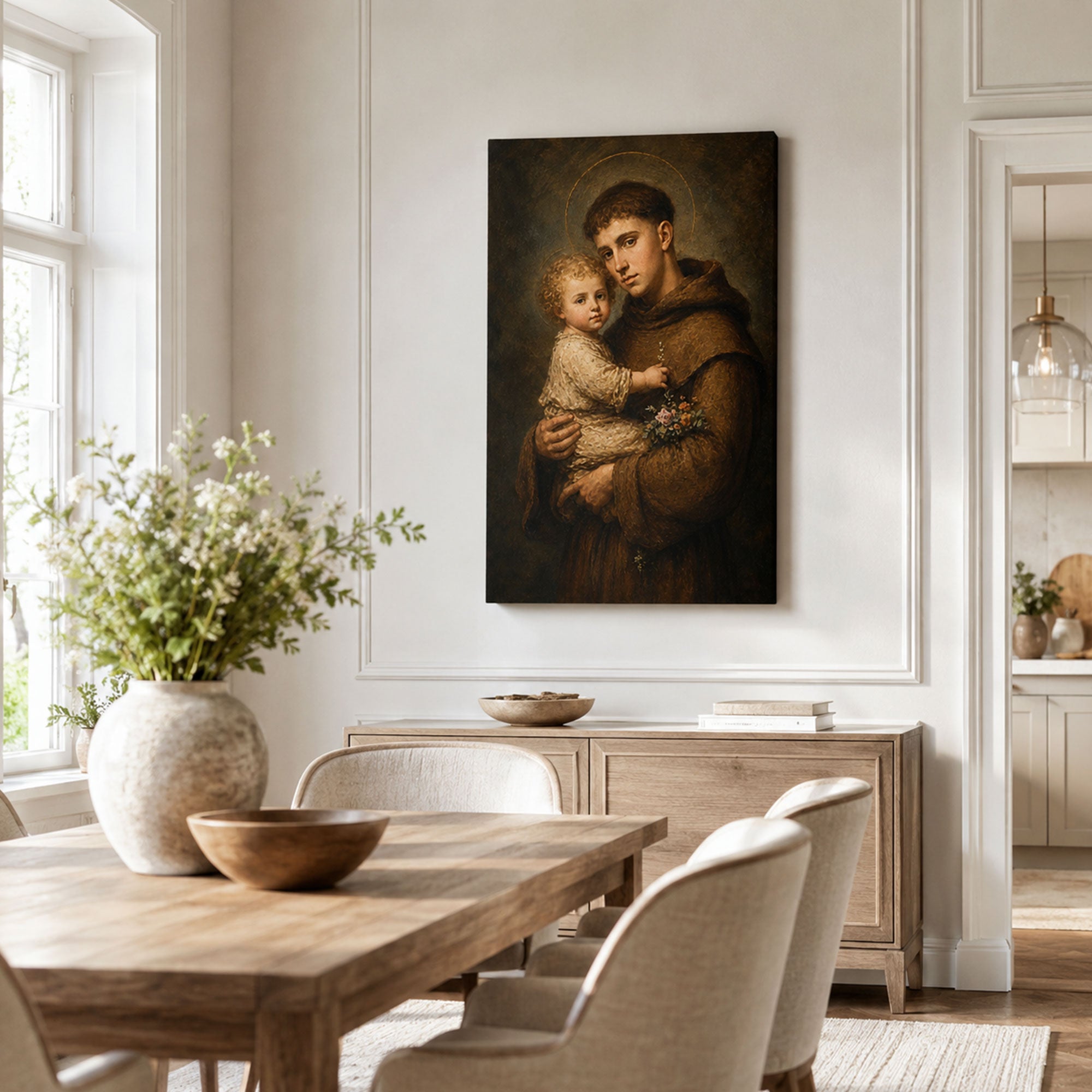 Saint Anthony of Padua with Child Jesus Canvas Print, Catholic Wall Decor, Faith Gift
