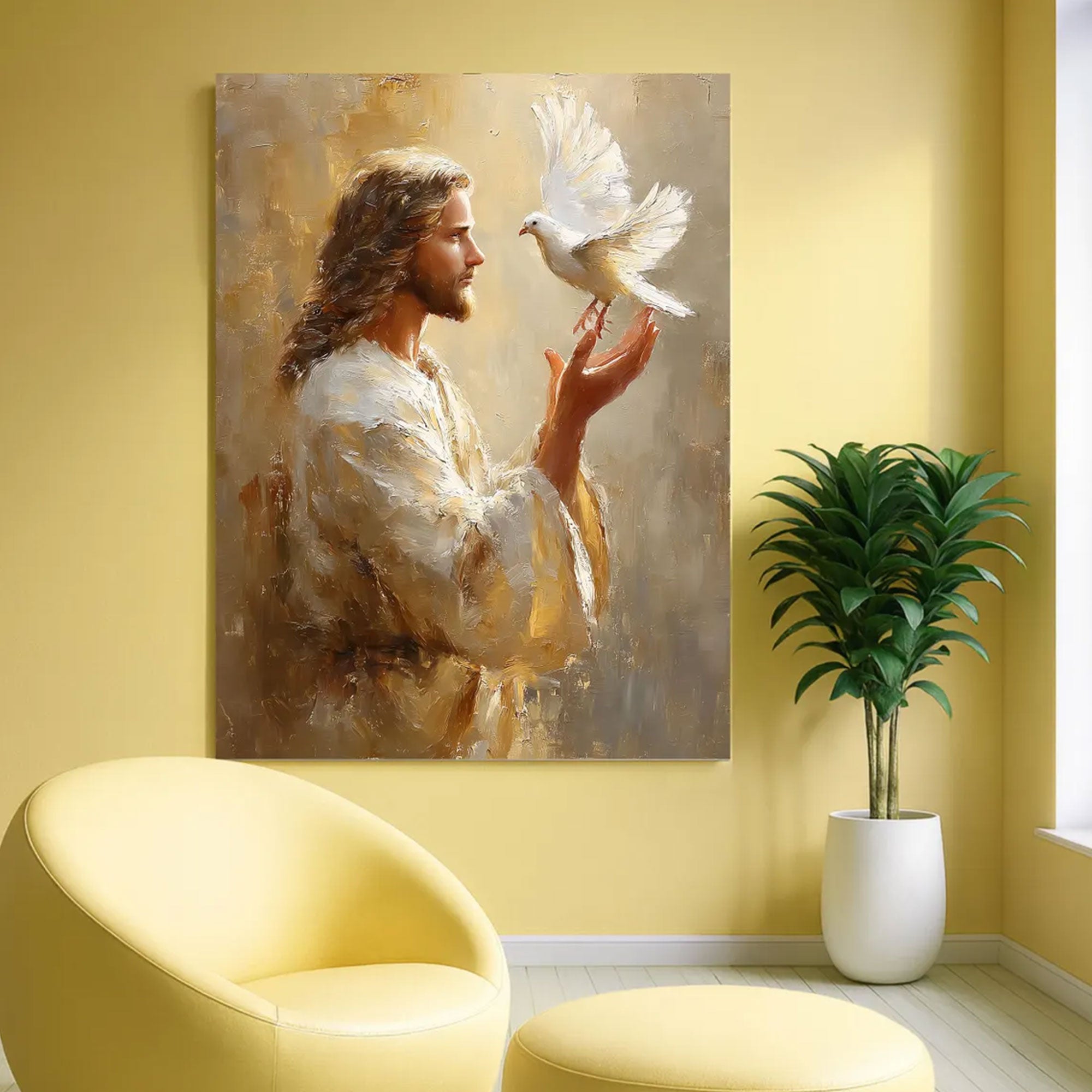 Jesus Dove Canvas Wall Art, Holy Spirit Peace Christian Decor, Faith Inspired Religious Artwork