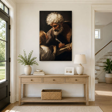 Saint Matthew and Angel Canvas Print, Gospel Writer Catholic Wall Decor, Christian Faith Gift