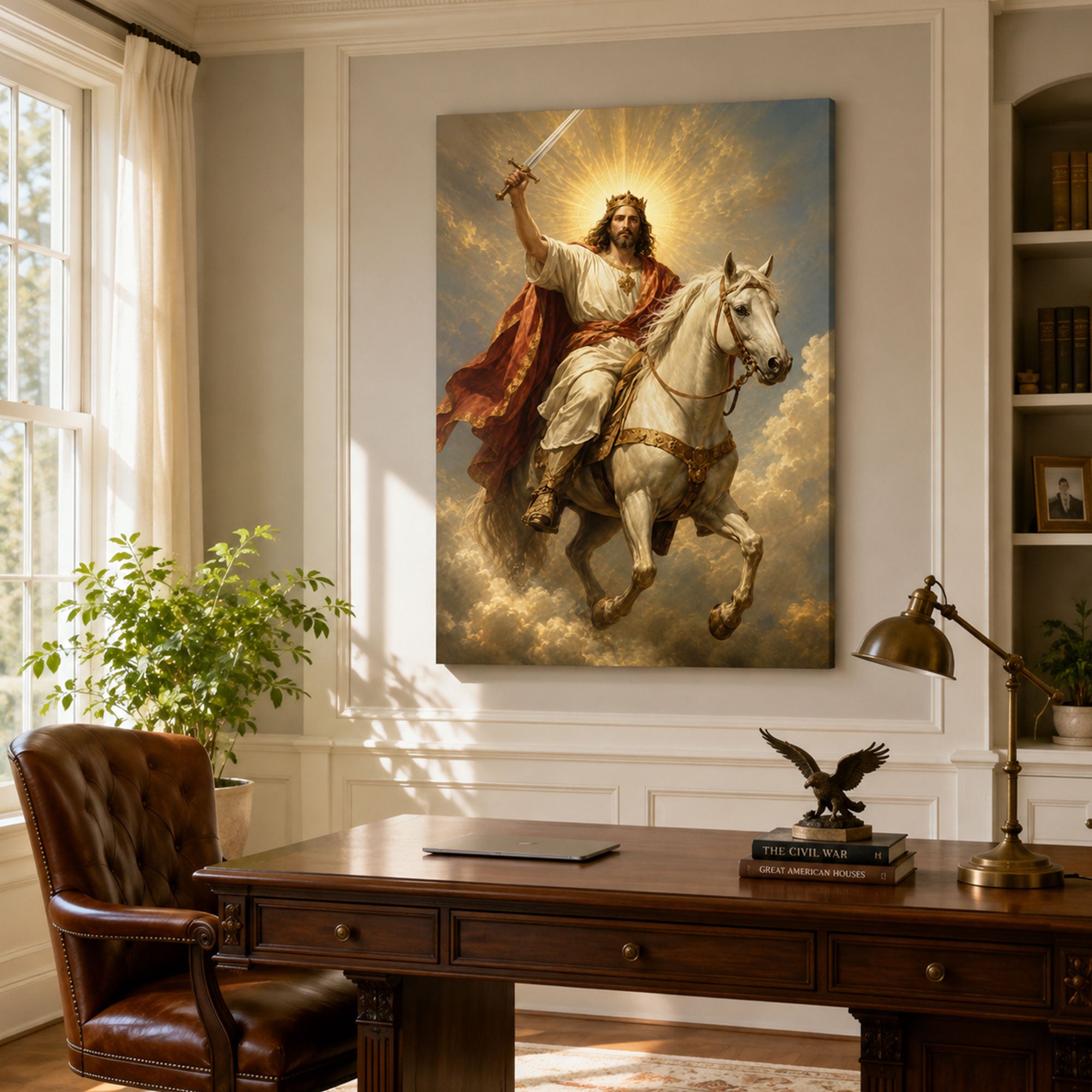 Christ the King on White Horse Canvas Print, Second Coming Jesus Wall Art, Christian Faith Home Decor Gift