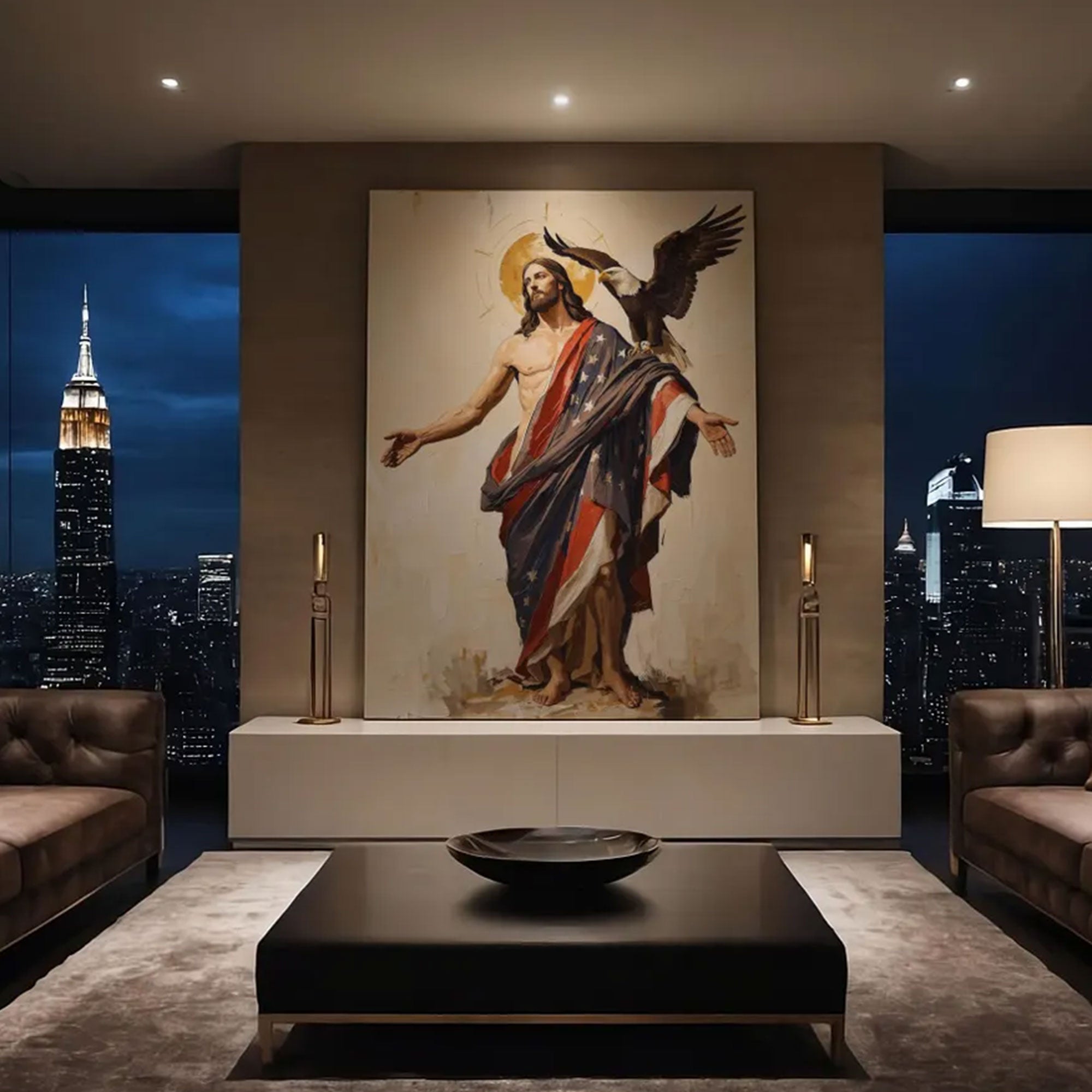 250th Anniversary Wall Art: Jesus Eagle American Flag Canvas Christian Decor USA 250 Patriotic Faith Poster 1776 2026
