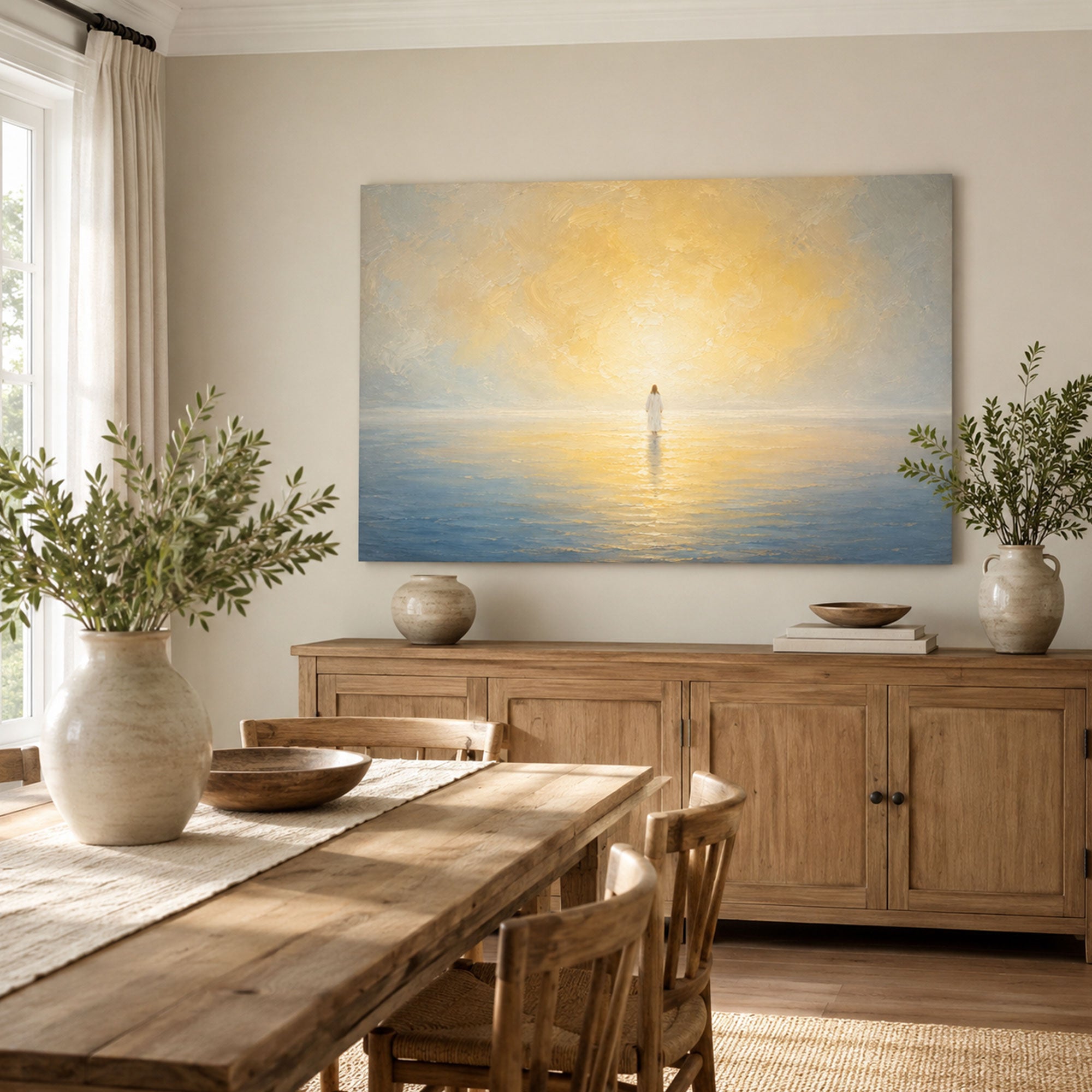Jesus Standing on the Sea Canvas Print, Peaceful Christian Home Decor