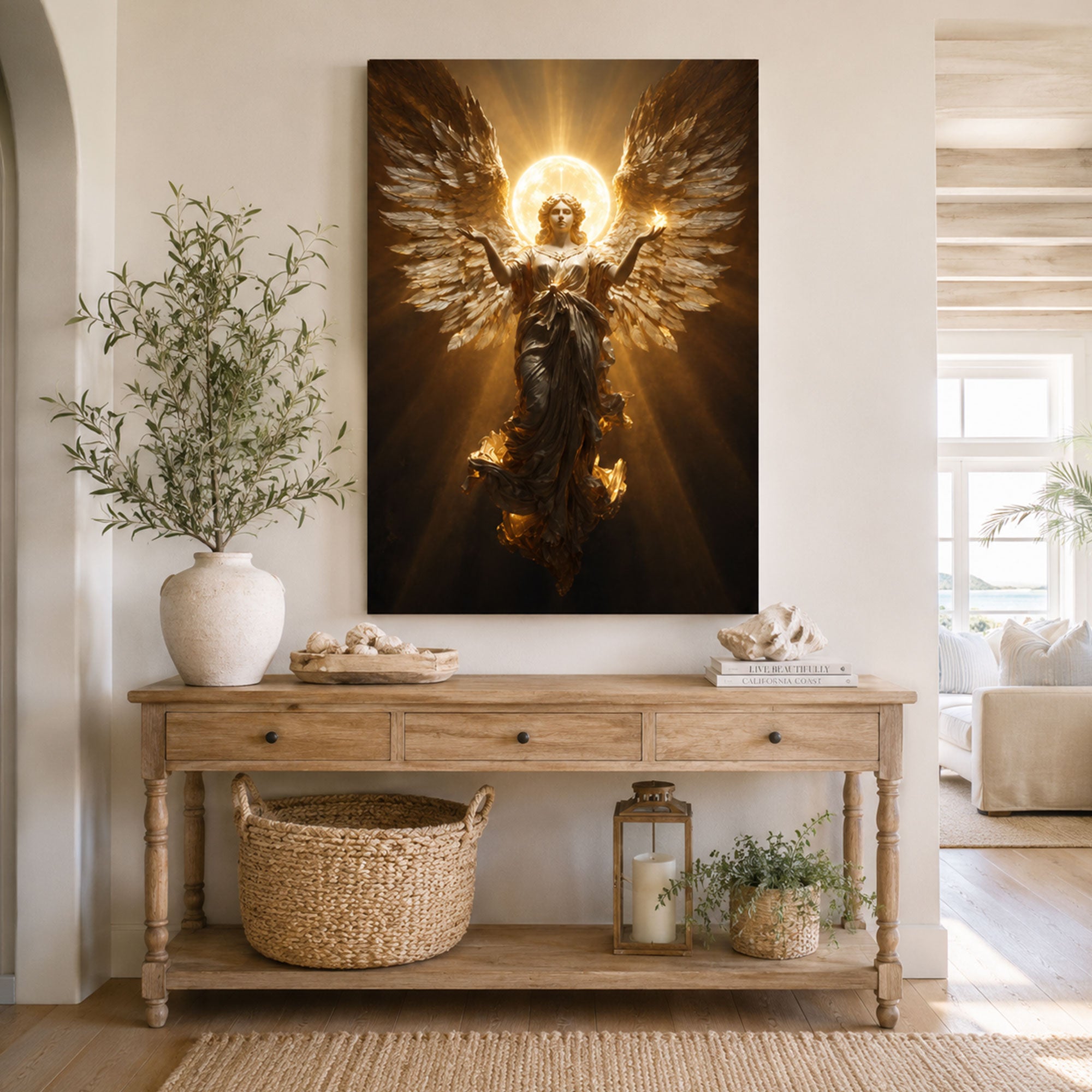 Guardian Angel of Light Canvas Print, Christian Angel Wall Art, Faith Home Decor Gift