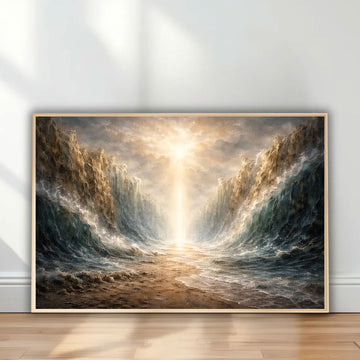 Parting of the Red Sea Canvas Wall Art, Moses Exodus Painting, Christian Faith Home Decor