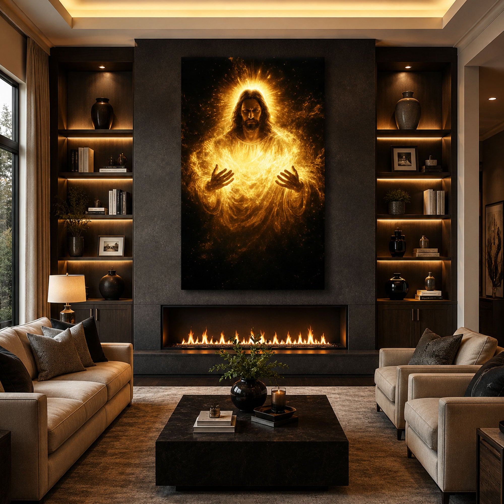 Glowing Jesus Christ Canvas Wall Art Radiant Divine Light Christian Faith Home Decor