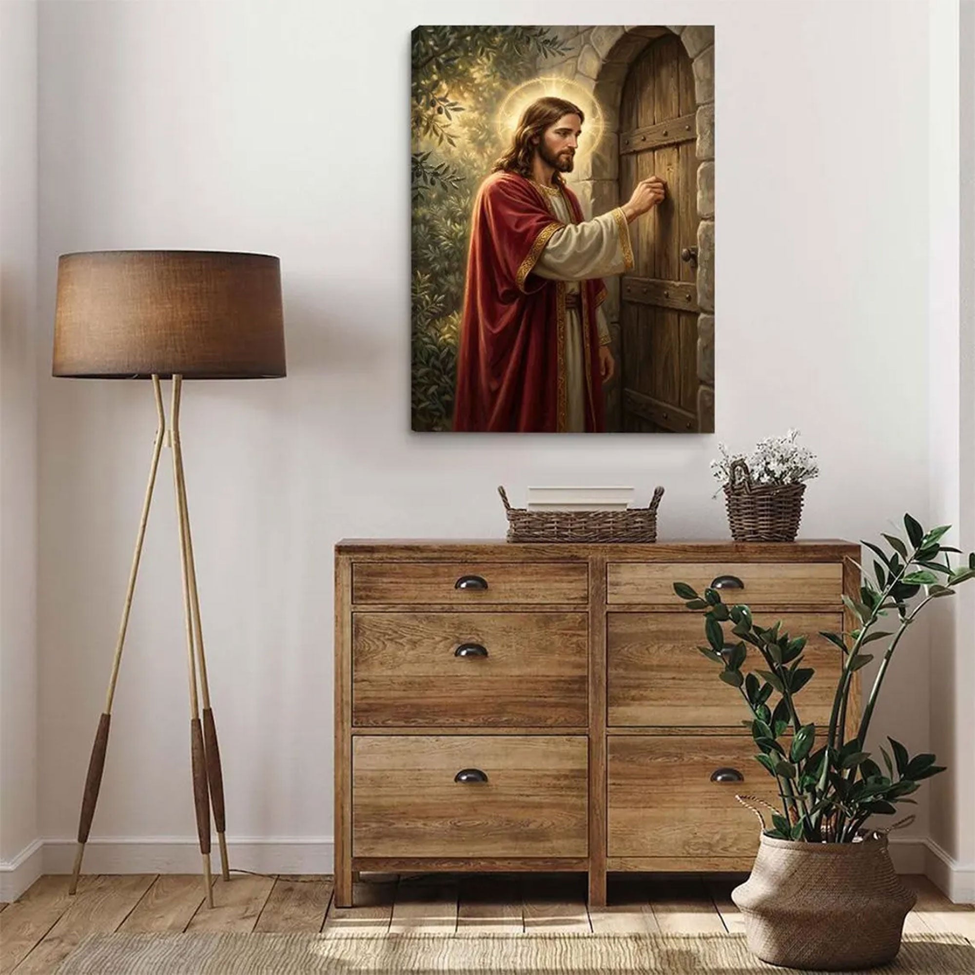 Jesus Knocking Door Wall Art, Christian Canvas Print, Biblical Faith Home Decor, Religious Gift Idea
