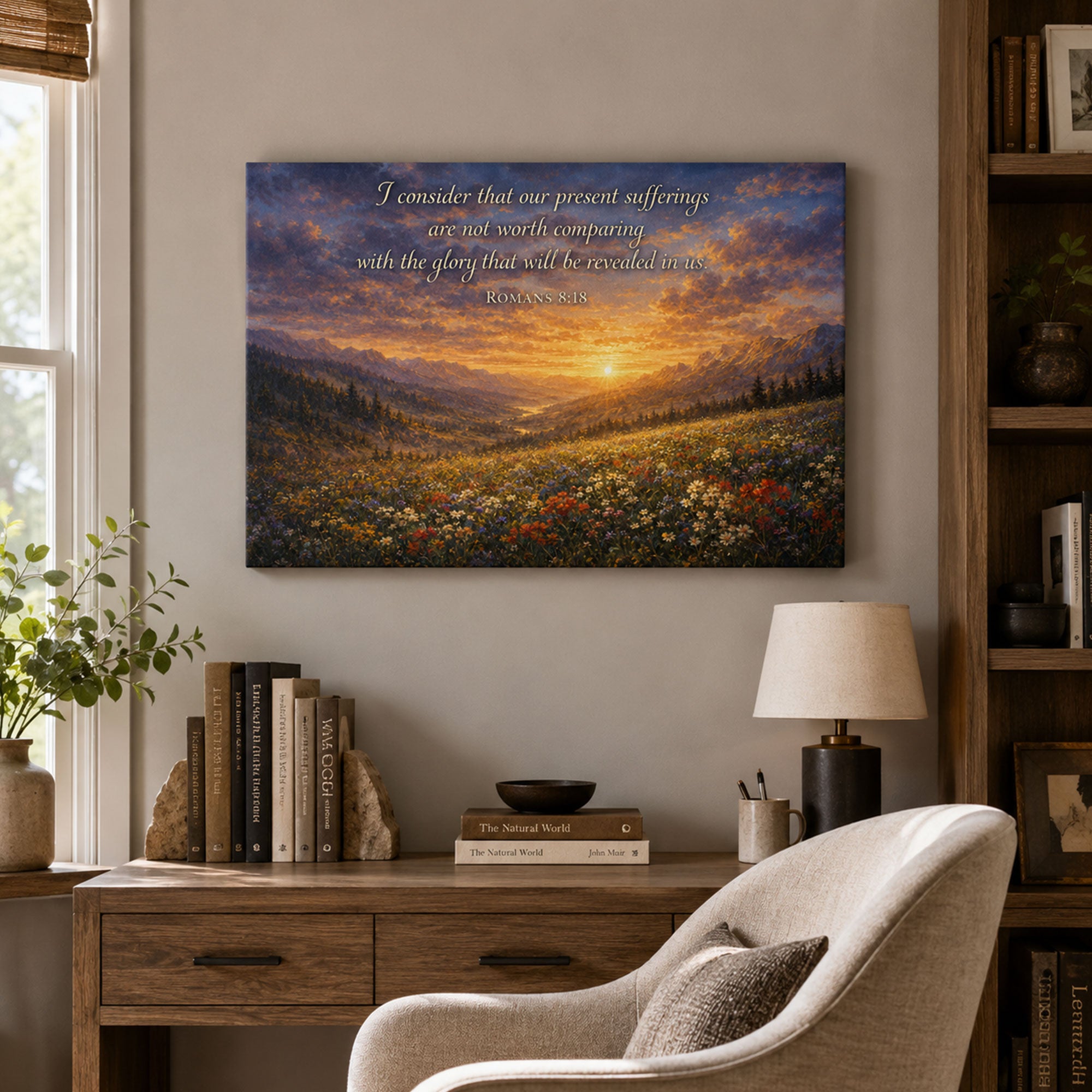 Romans 8:18 Bible Verse Panoramic Canvas Print, Christian Scripture Landscape Wall Art, Faith Home Decor Gift