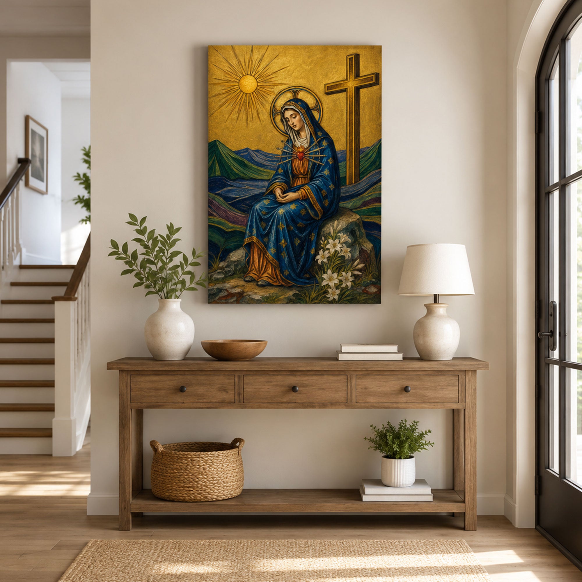 Virgin Mary Seven Swords Canvas Print, Catholic Christian Wall Decor, Marian Gift