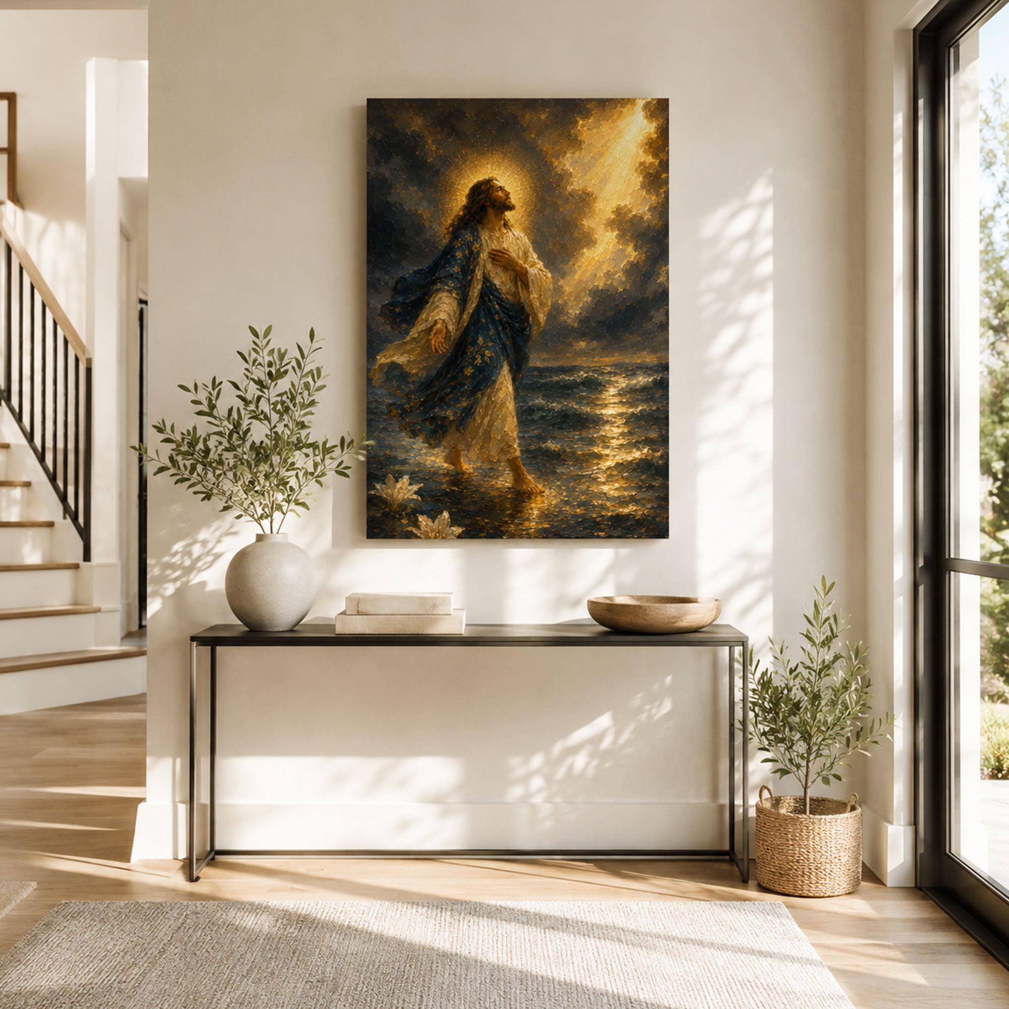 Jesus Walking on Water Canvas Print, Matthew 14:25 Christian Wall Decor, Walk by Faith Gift