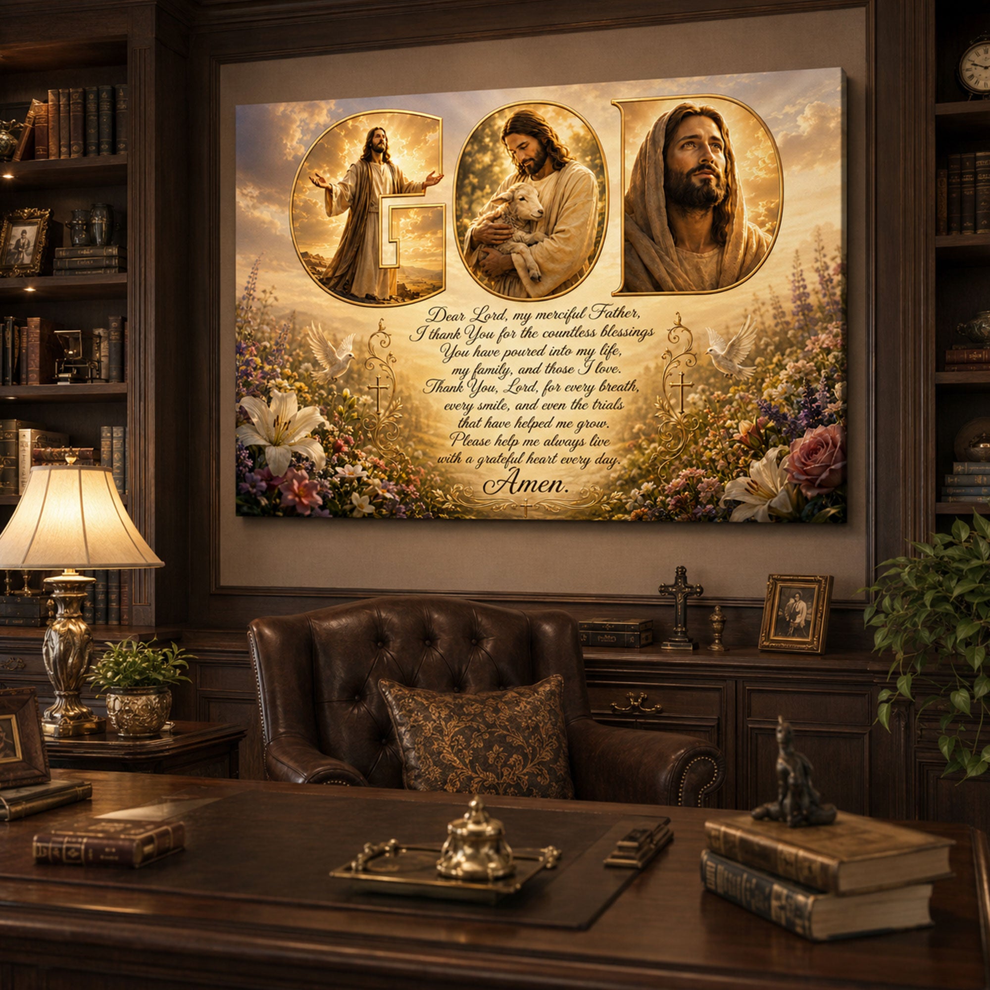 God Blessings Christian Canvas Print, Jesus Faith Wall Art, Inspirational Prayer Home Decor