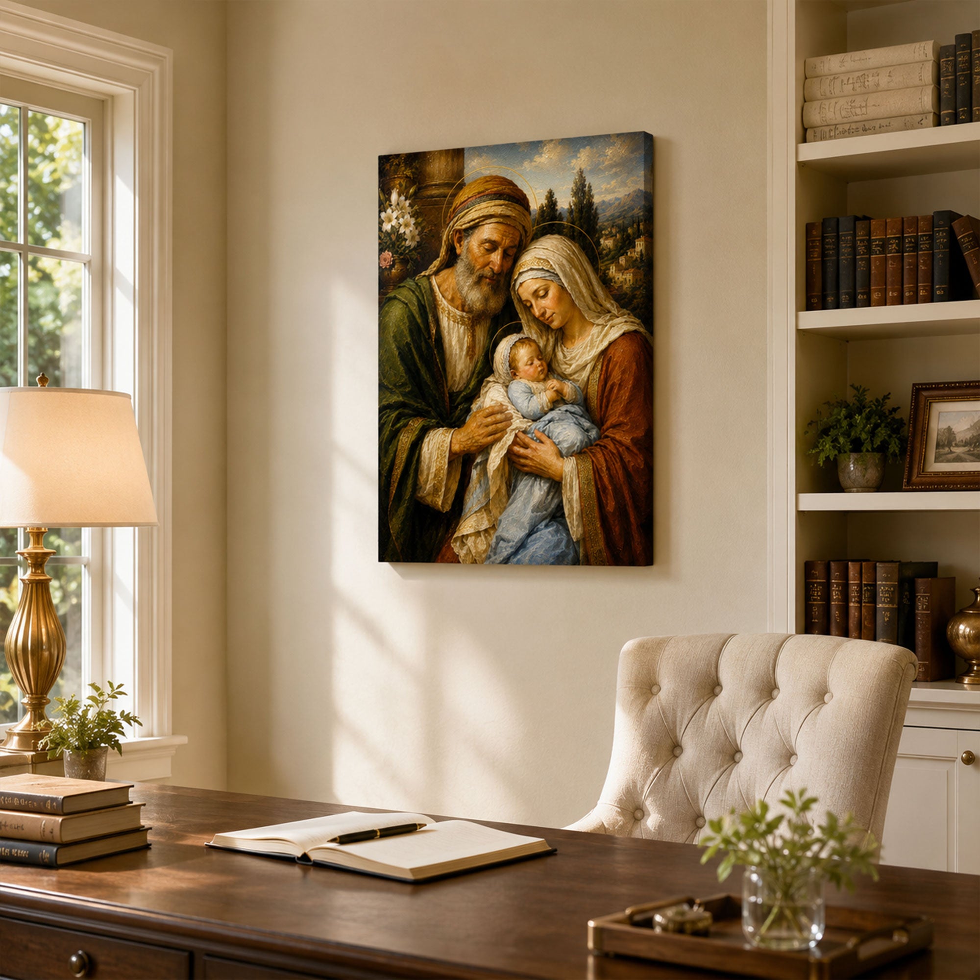 Saint Joachim and Saint Anne with Infant Mary Canvas Print, Catholic Family Art