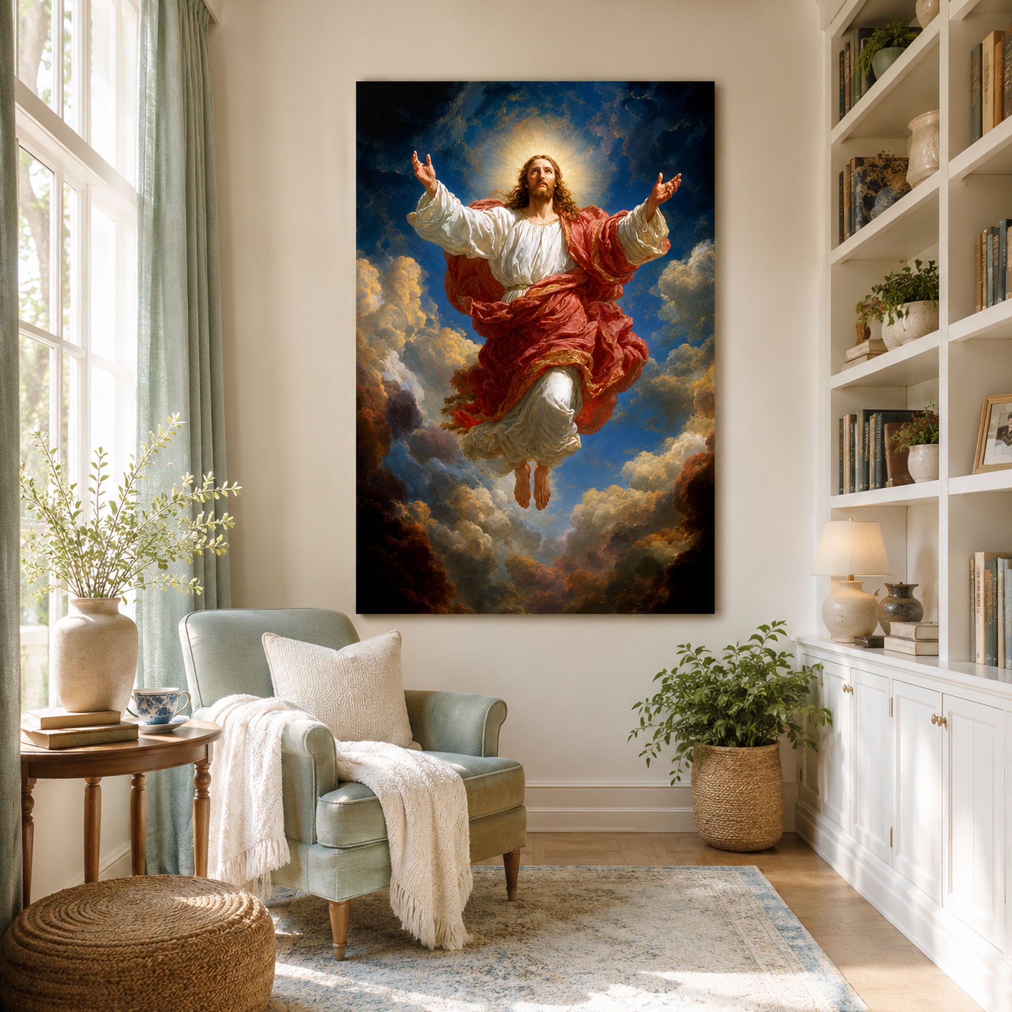 Jesus Ascension Canvas Print, Heavenly Christian Wall Art, Sacred Faith Home Decor, Inspirational Religious Artwork