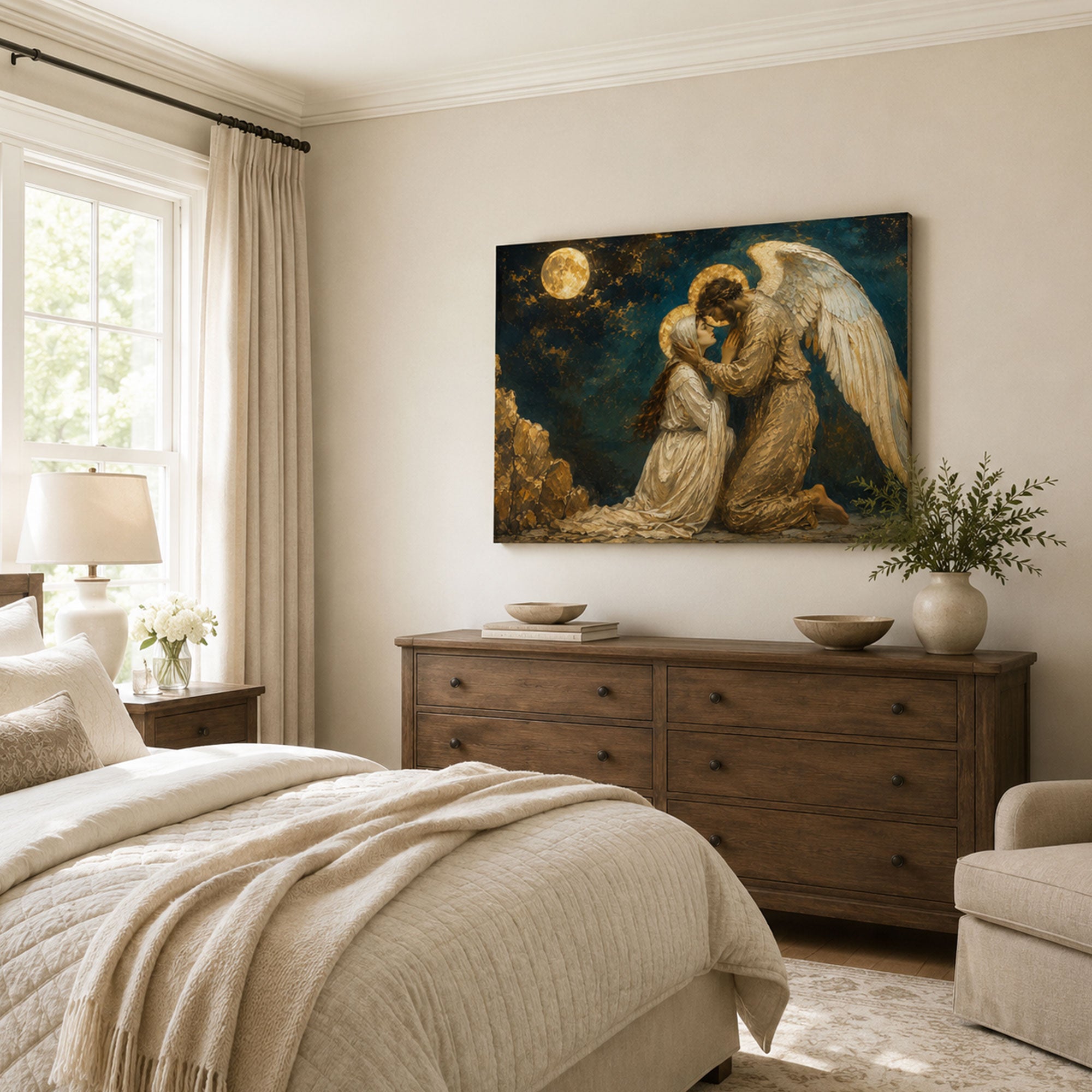 Guardian Angel Comforting a Woman Canvas Print, Christian Home Decor