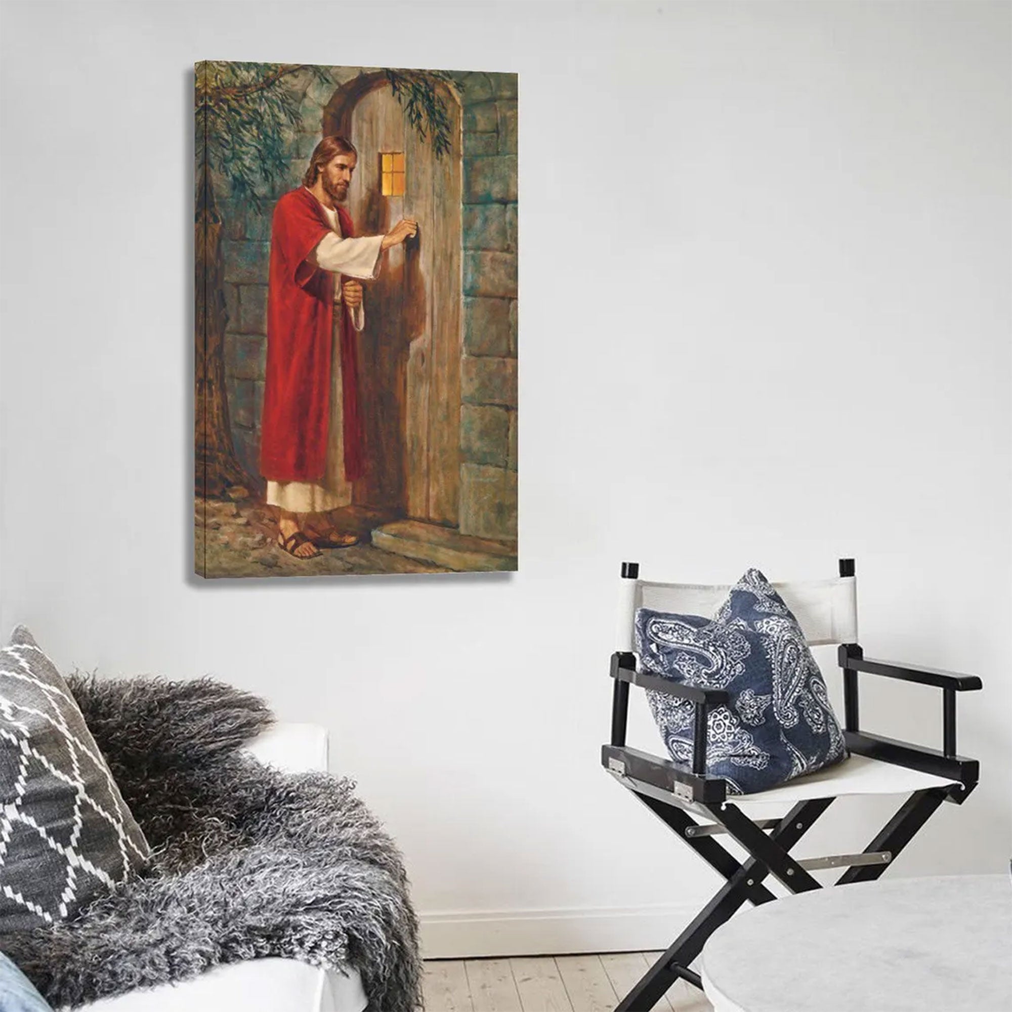 Jesus Knocking on the Door Wall Art Canvas, Christian Faith Decor, Religious Gift for Home