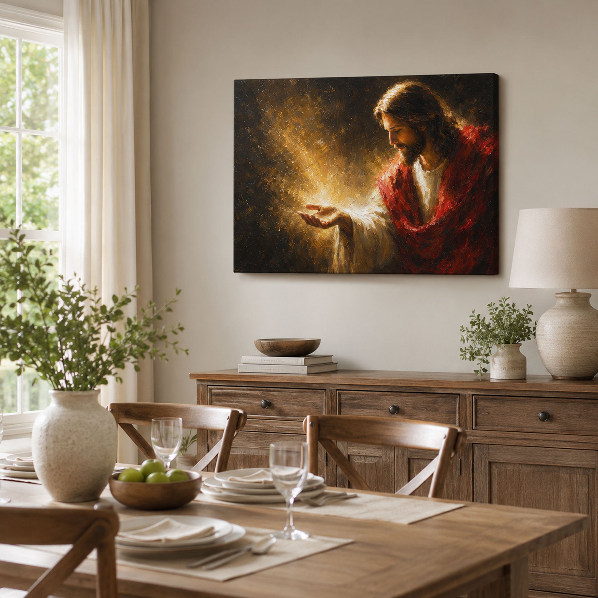 Jesus Holding the Light Canvas Print, Warm Christian Faith Decor